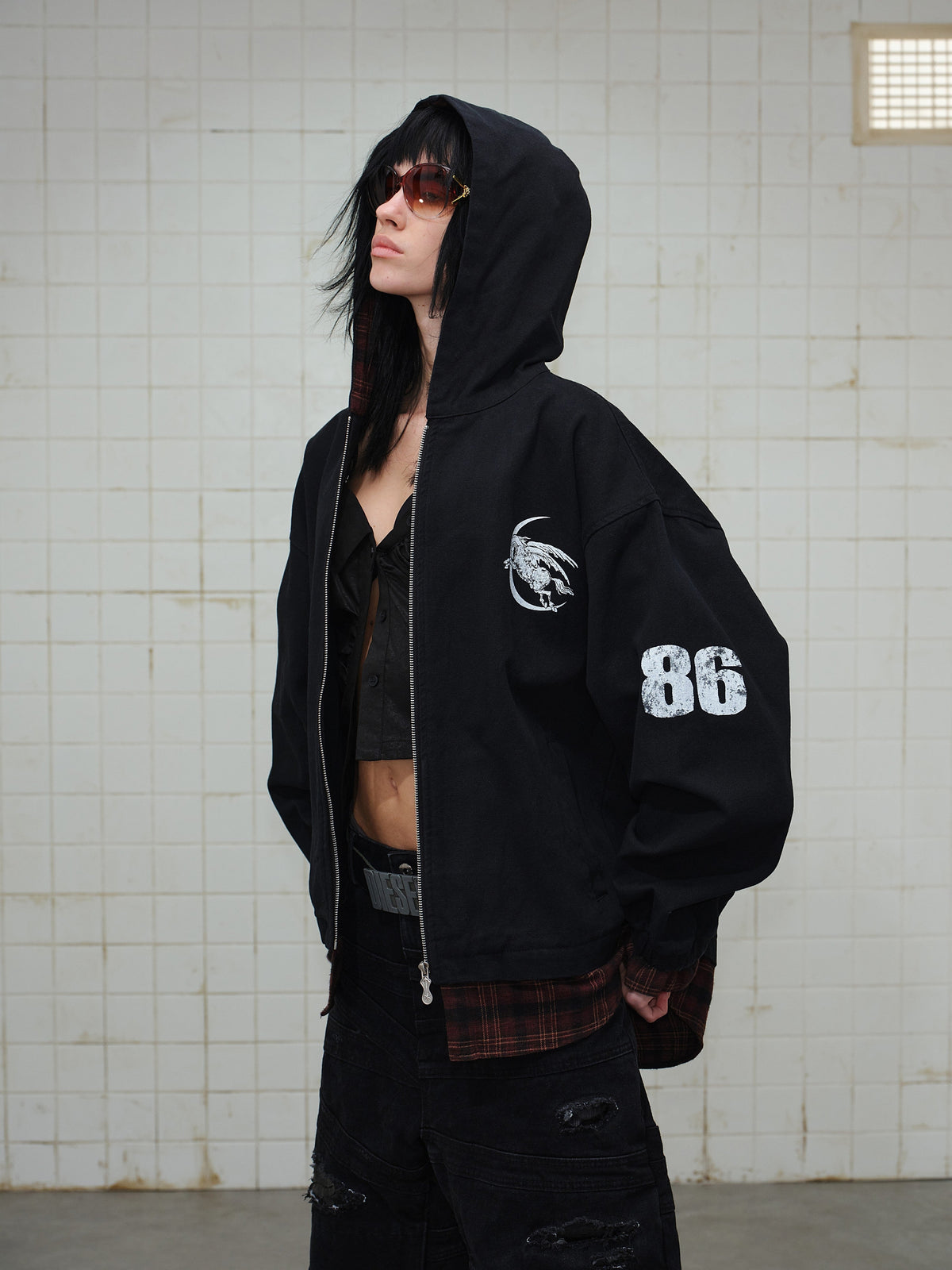 Madxmarx Plaid-Lined Zip Hoodie