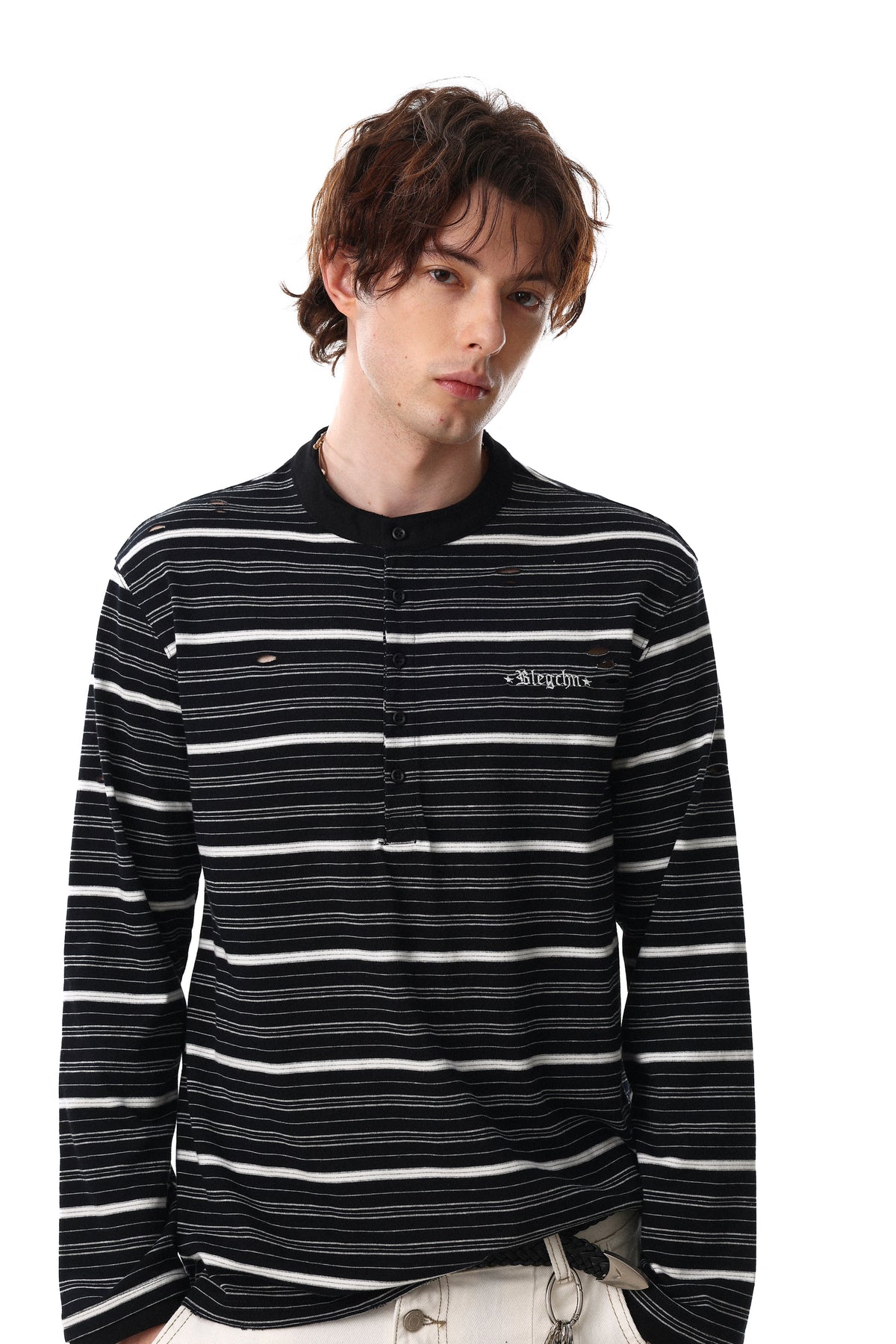 Madxmarx Striped Henley Long Sleeve Tee