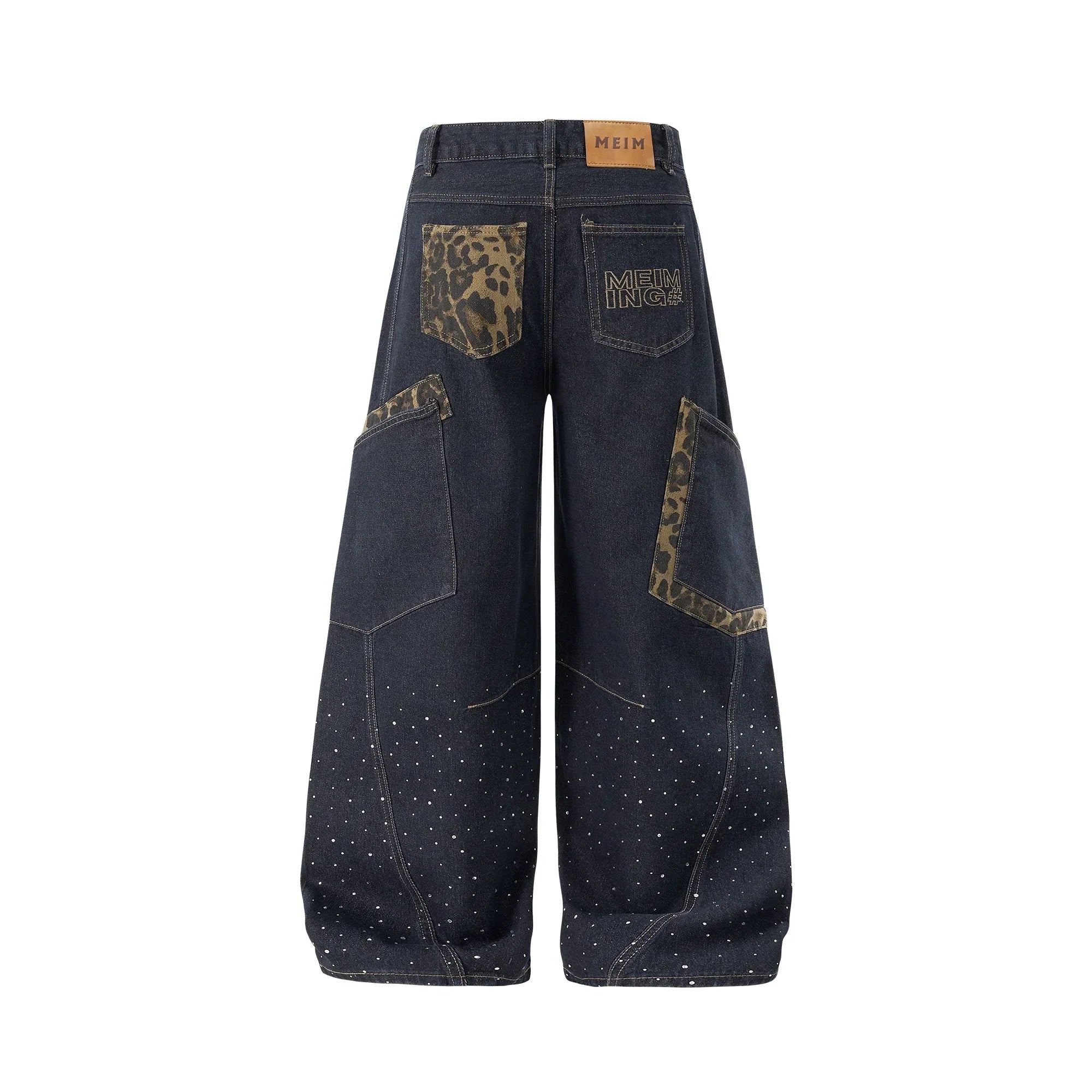 Vaqueros Barrel con Parche de Leopardo y Diamantes de Imitación