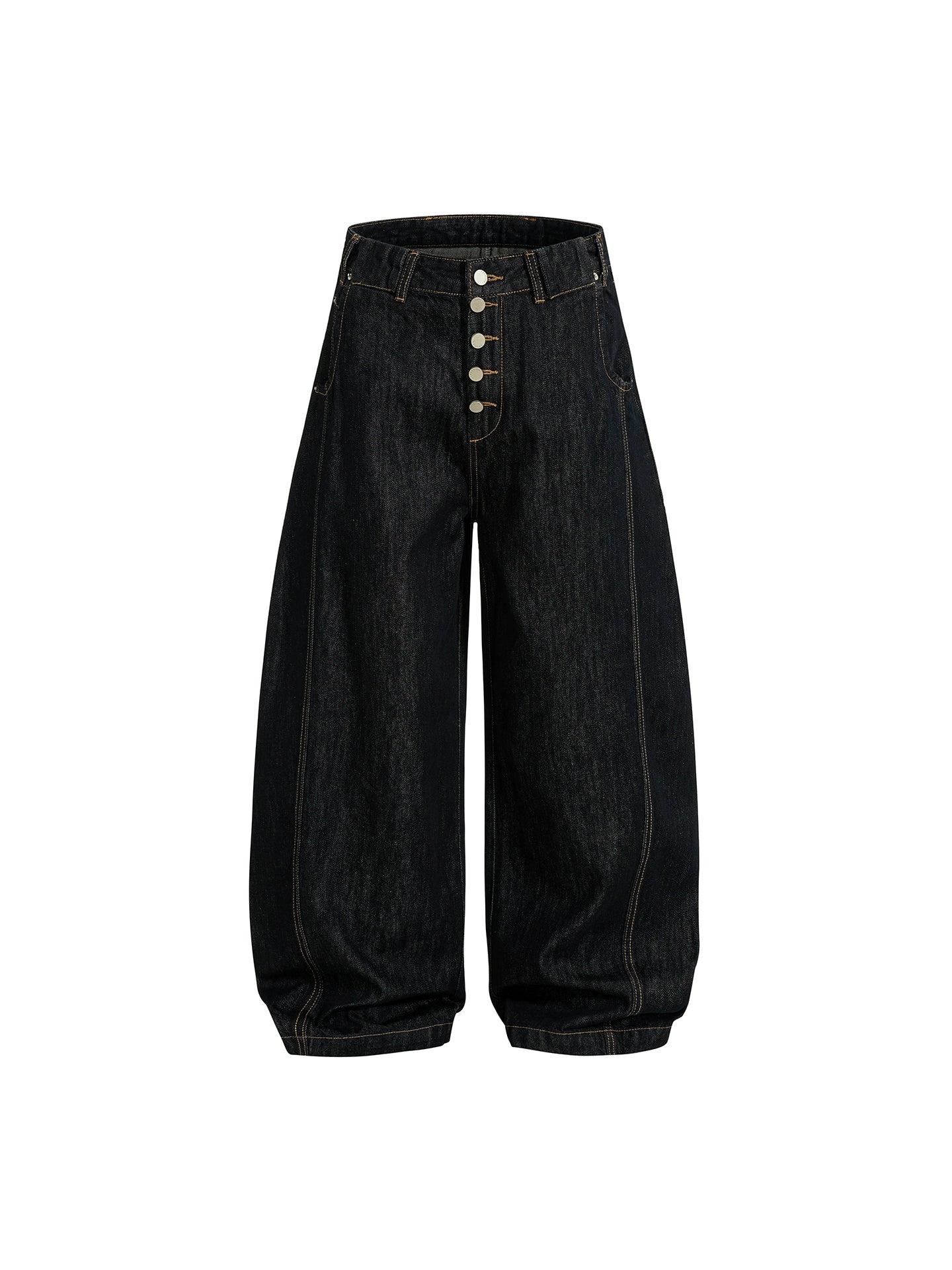 Black Buttons Up Barrel Baggy Jeans