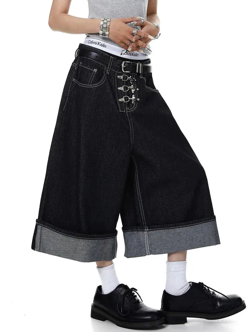 Buckle Detail Raw Denim Jorts