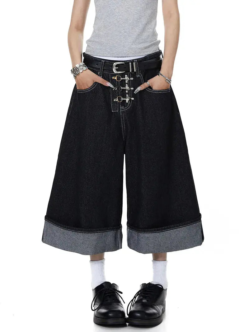 Buckle Detail Raw Denim Jorts