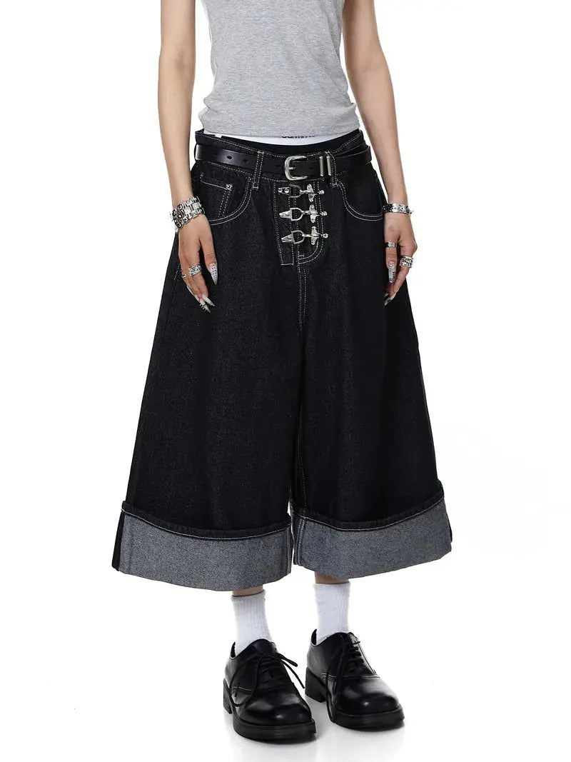 Buckle Detail Raw Denim Jorts