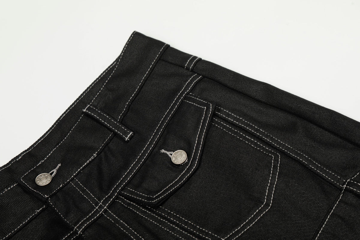 Pantalon large en jean à surpiqûres contrastantes Madxmarx