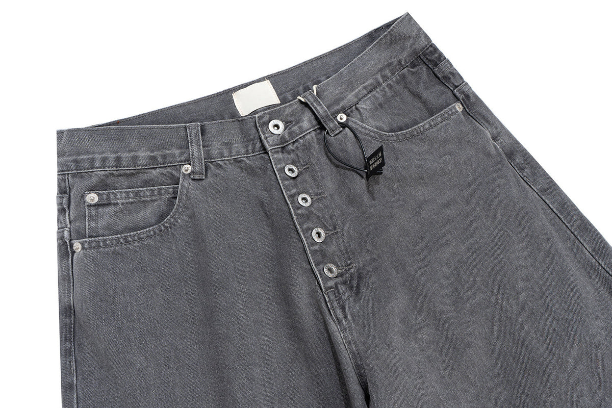 Madxmarx Button-Fly Washed Denim Pants