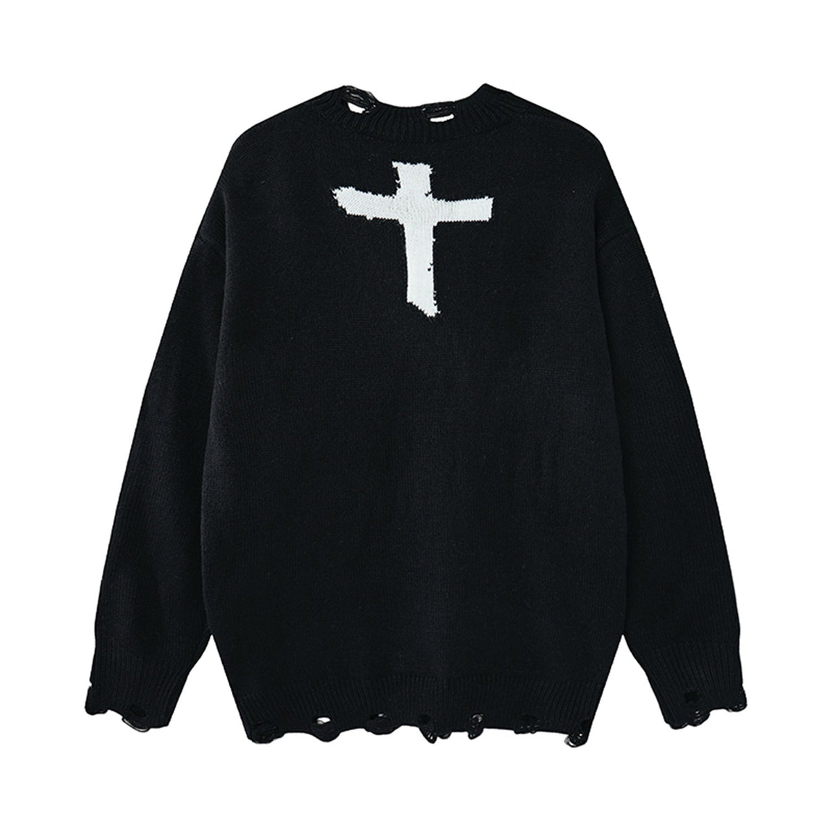 Madxmarx Distressed Cross Knit Sweater