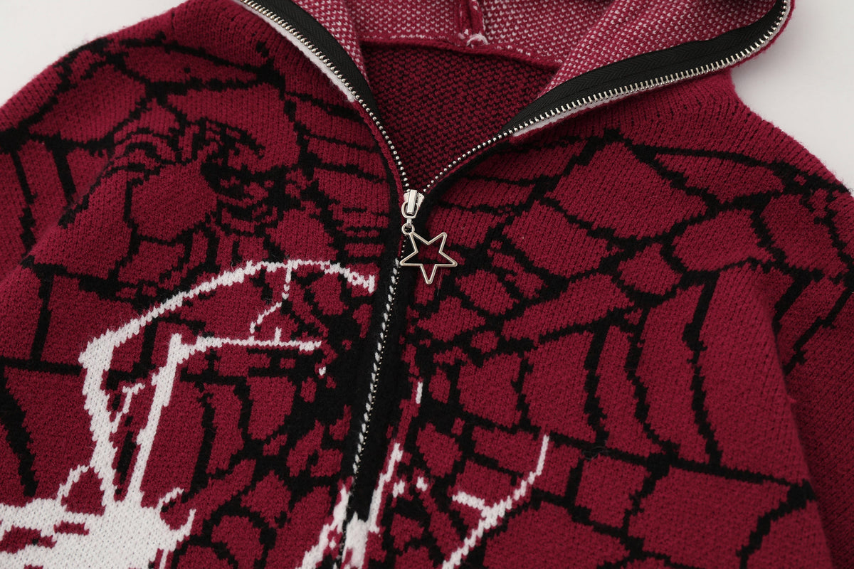 Madxmarx Spider Web Knit Zip Hoodie