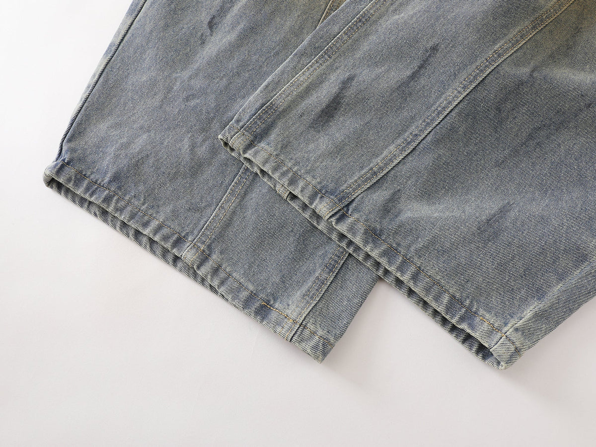Madxmarx Faded Curved-Panel Wide-Leg Denim Pants