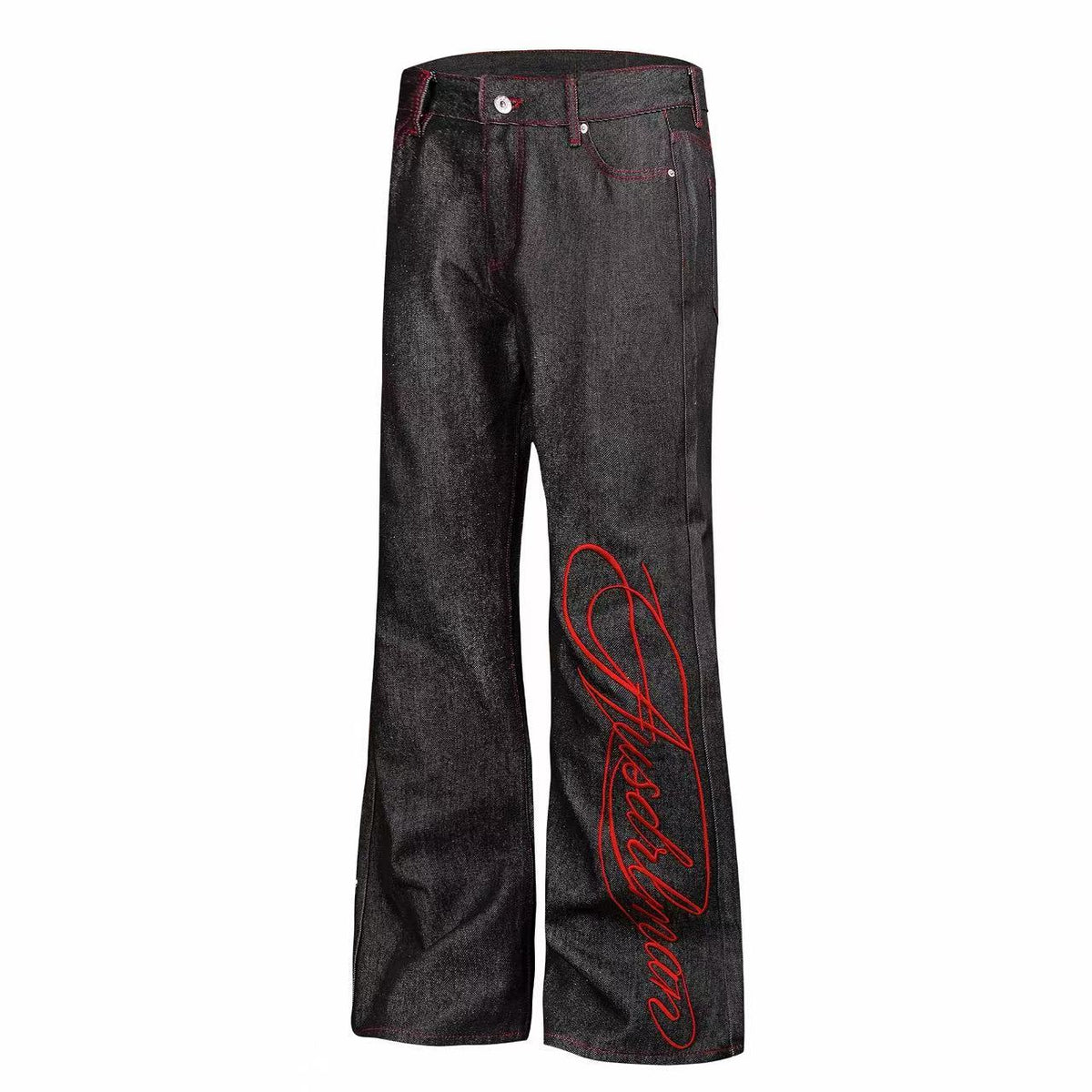 Madxmarx Contrast Stitch Script Wide-Leg Jeans