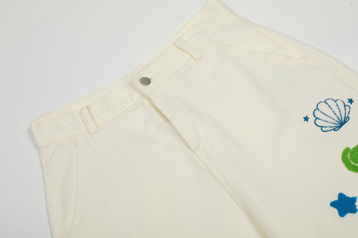 Madxmarx Sea Shell Embroidered Cargo Pants
