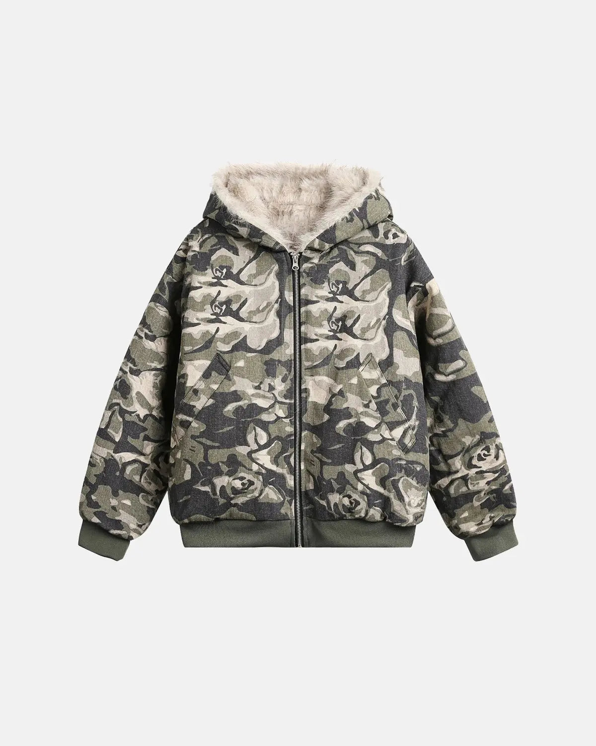 Camo Faux Fur Padded Hooded Jacket MADXMARX