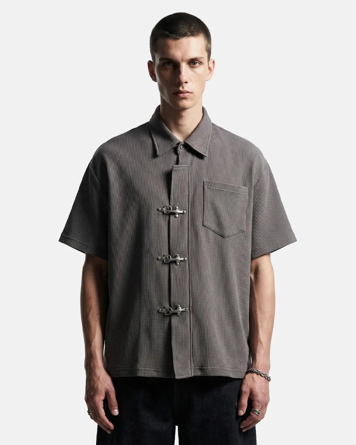 Metal Clasp Waffle Shirt