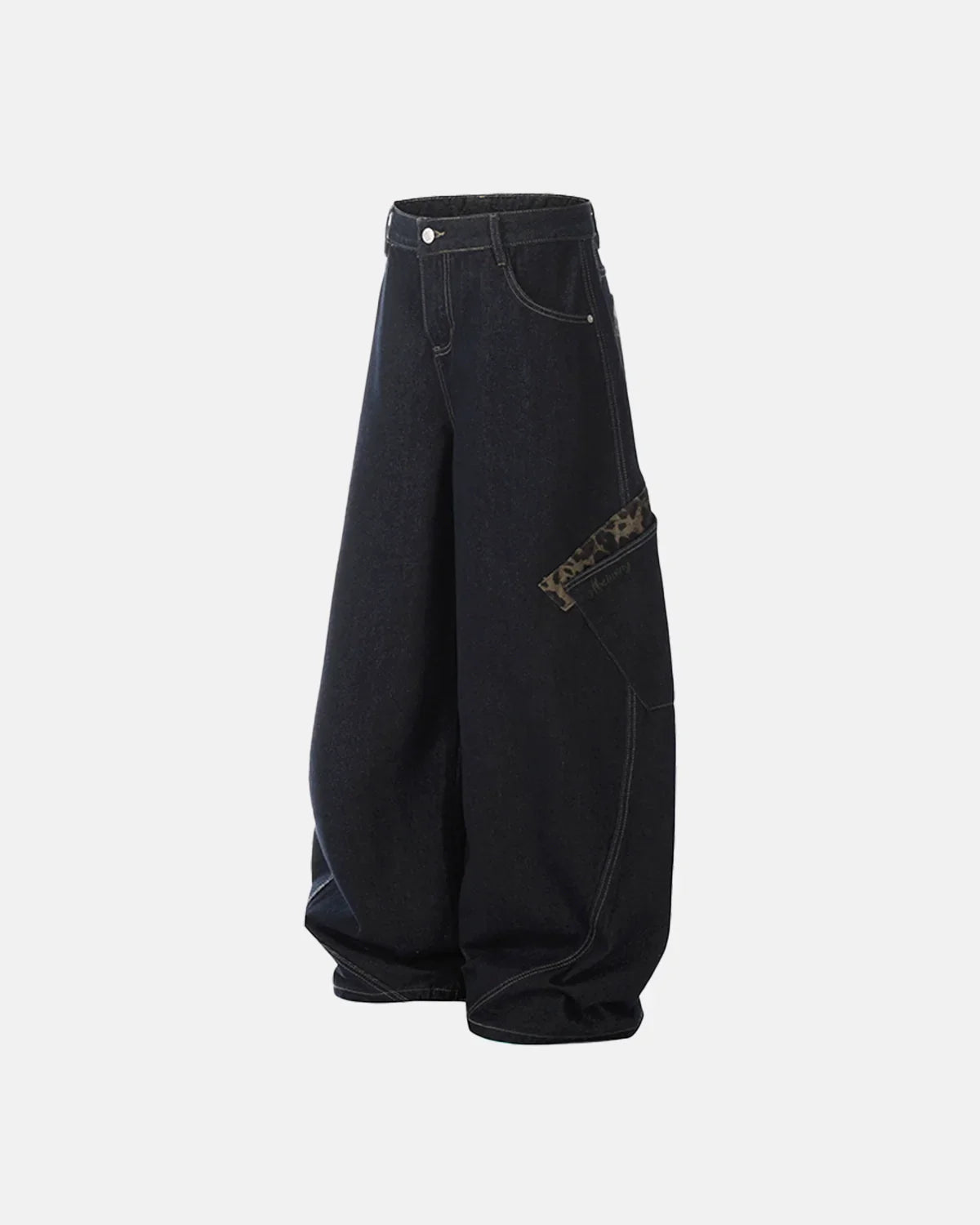 Leopard Patchwork Barrel Jeans