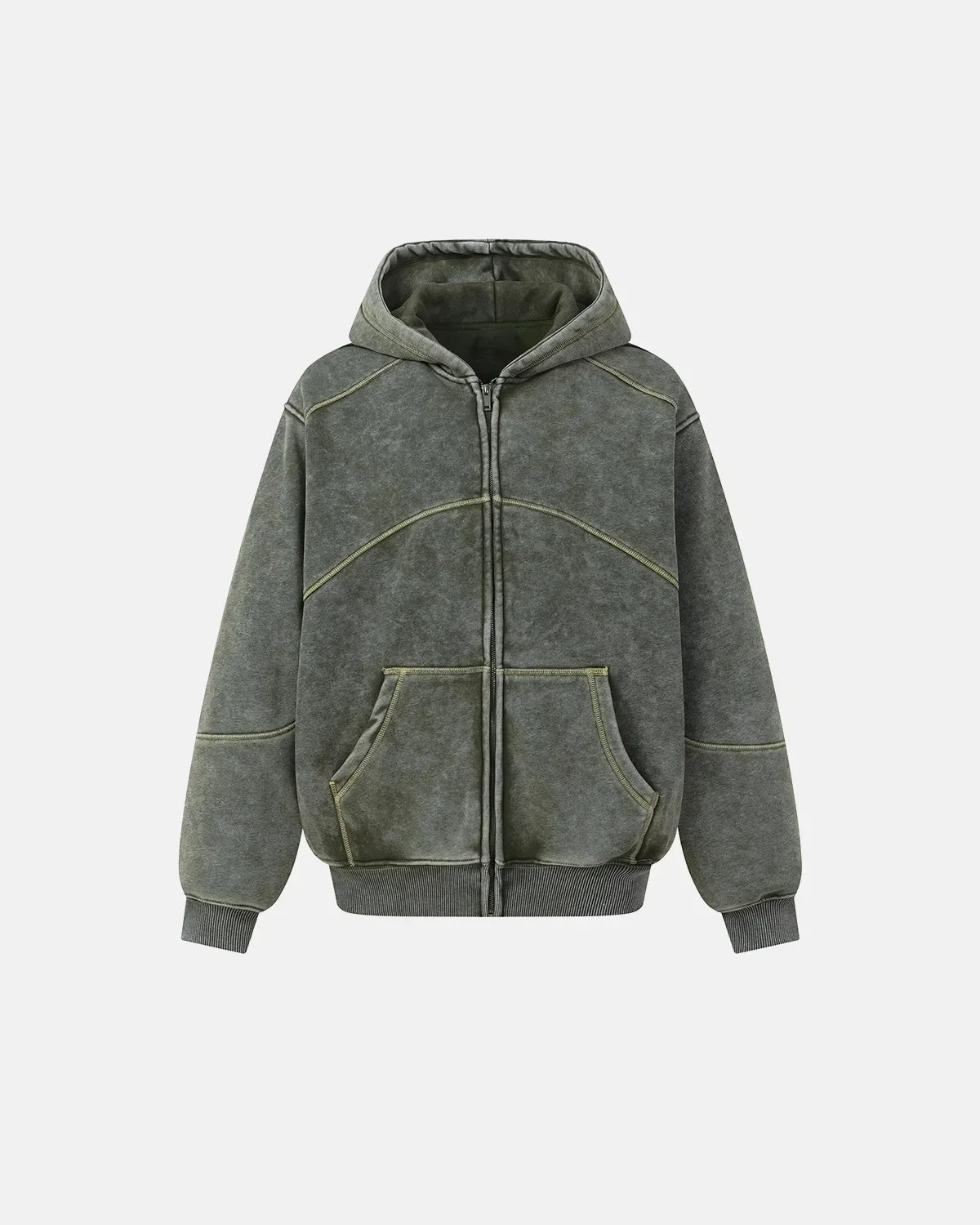 Contrast Stitch Boxy Zip Up Hoodie