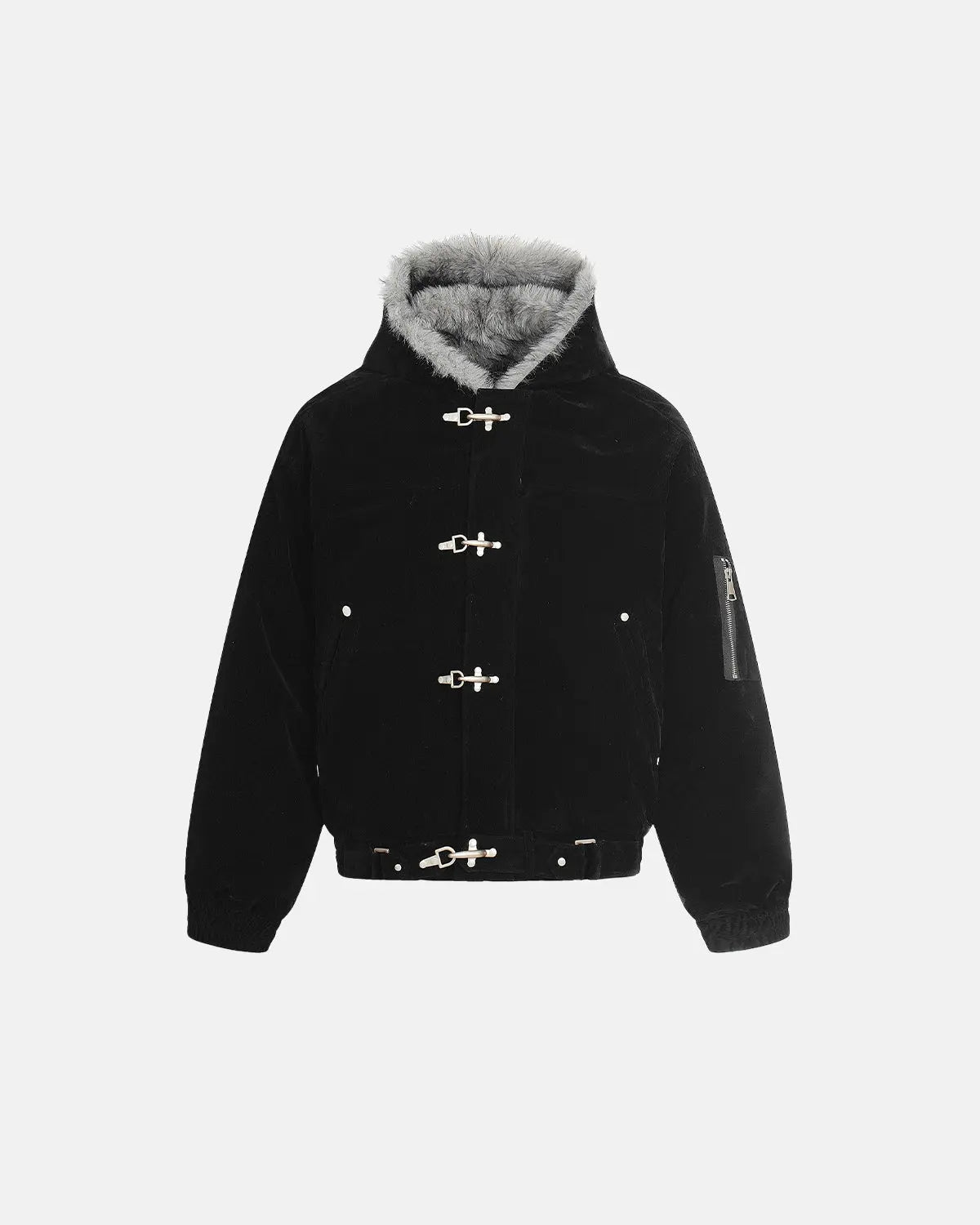 Faux Fur Lined Clasp Bomber Jacket