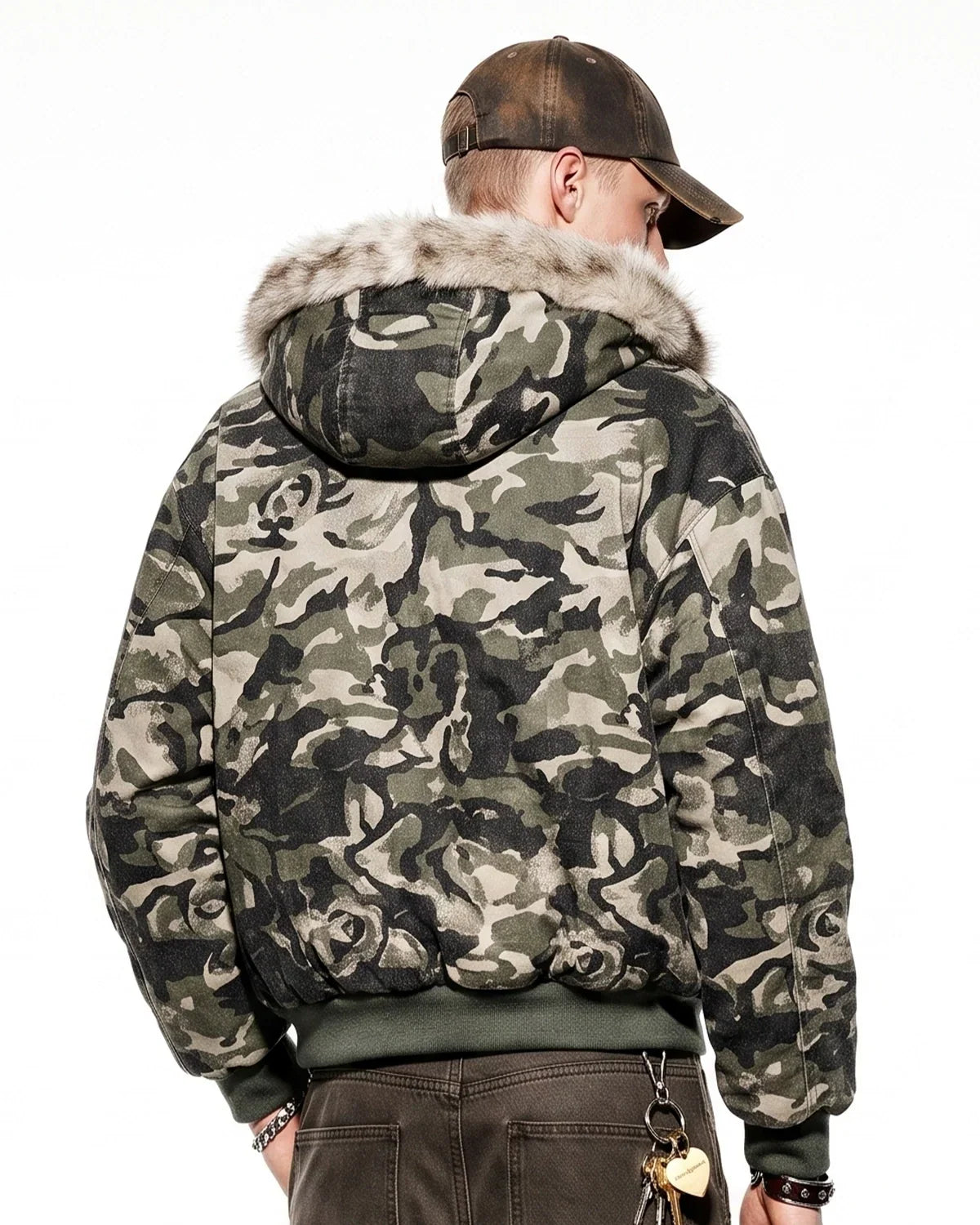 Camo Faux Fur Padded Hooded Jacket MADXMARX