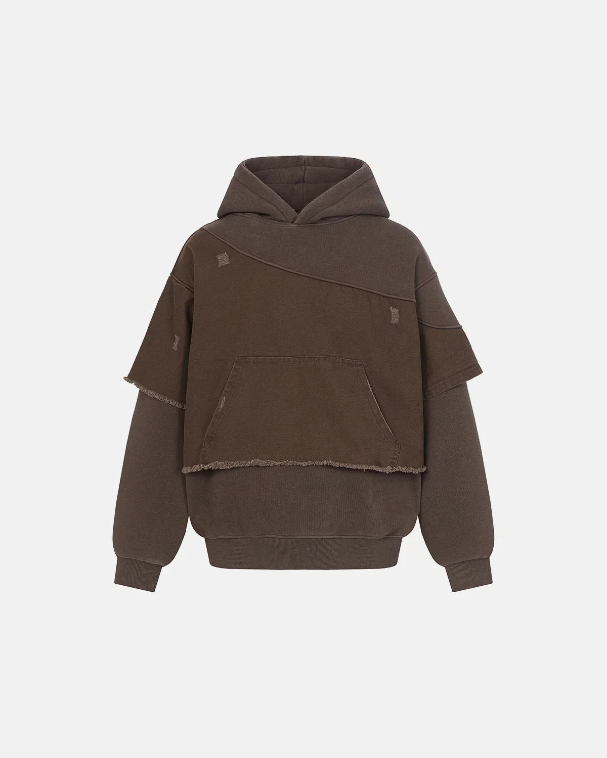 Washed Layered Raw Edge Boxy Hoodie