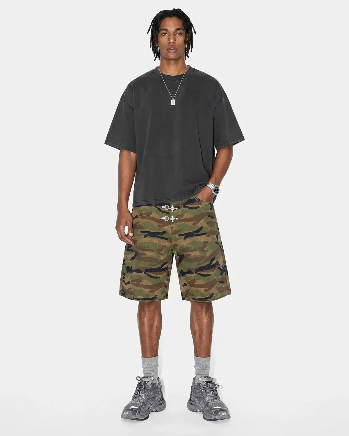 Metal Clasp Camo Shorts