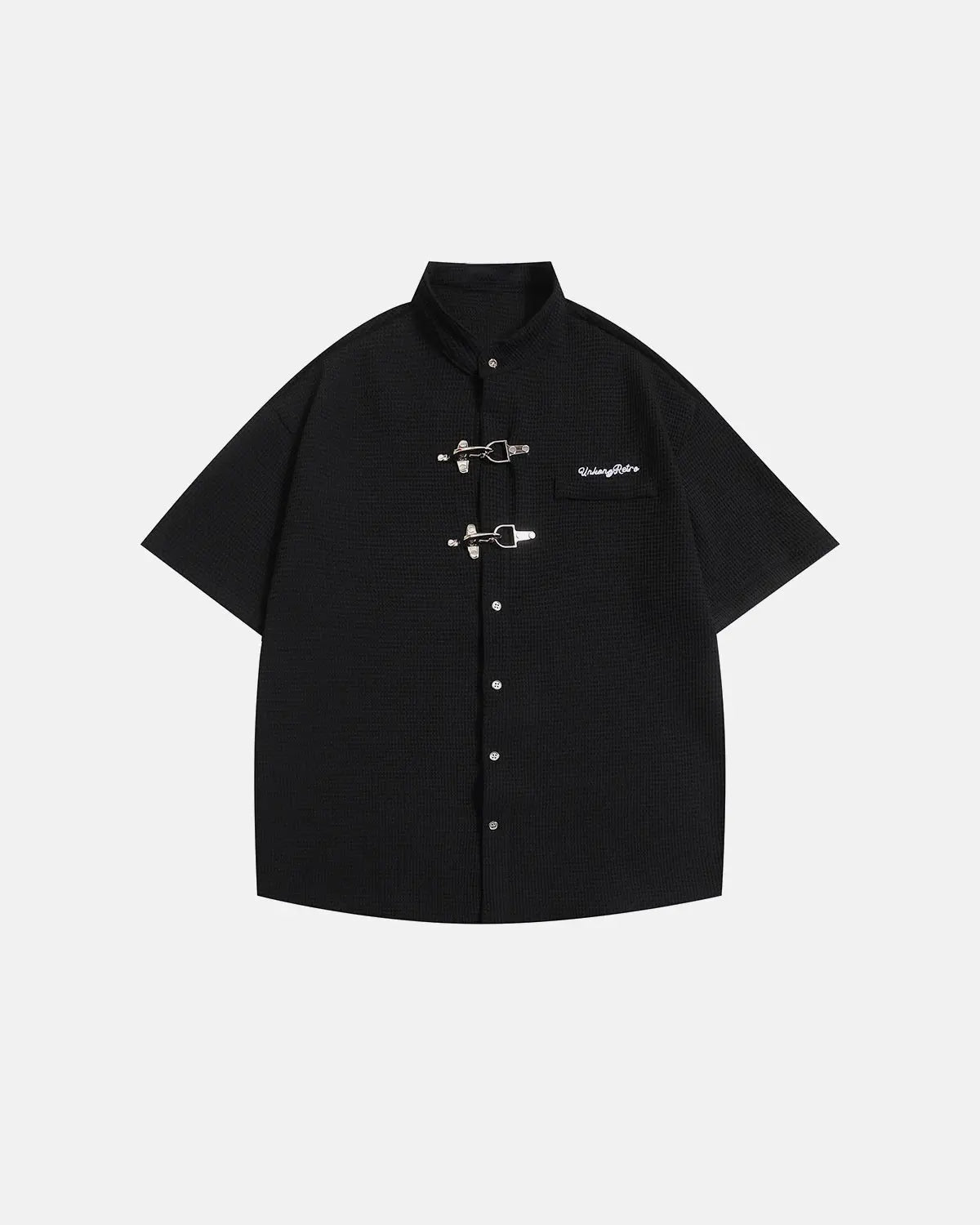 Waffle Shirt with Metal Clasp Detail
