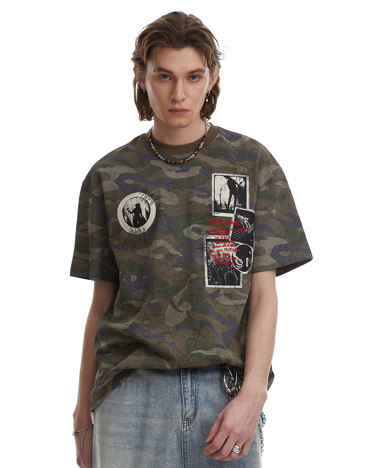 T-shirt graphique Vintage Camouflage à patch