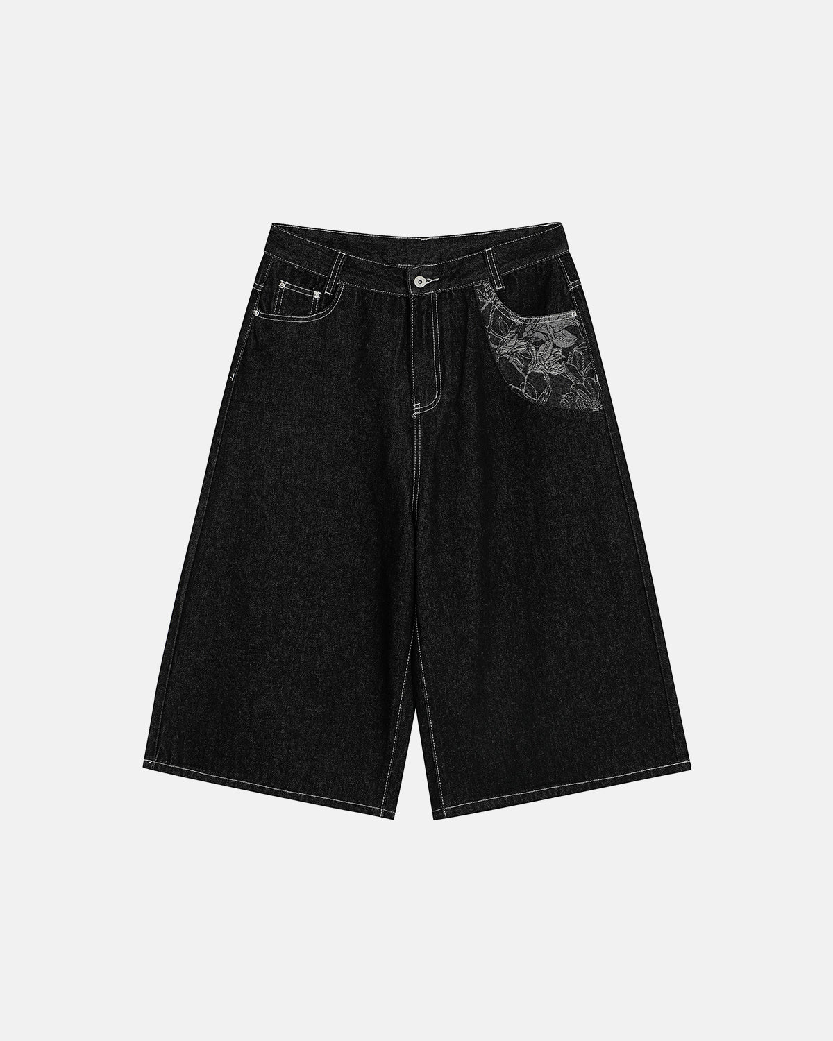 Baggy Denim Jorts with Embroidered Pocket