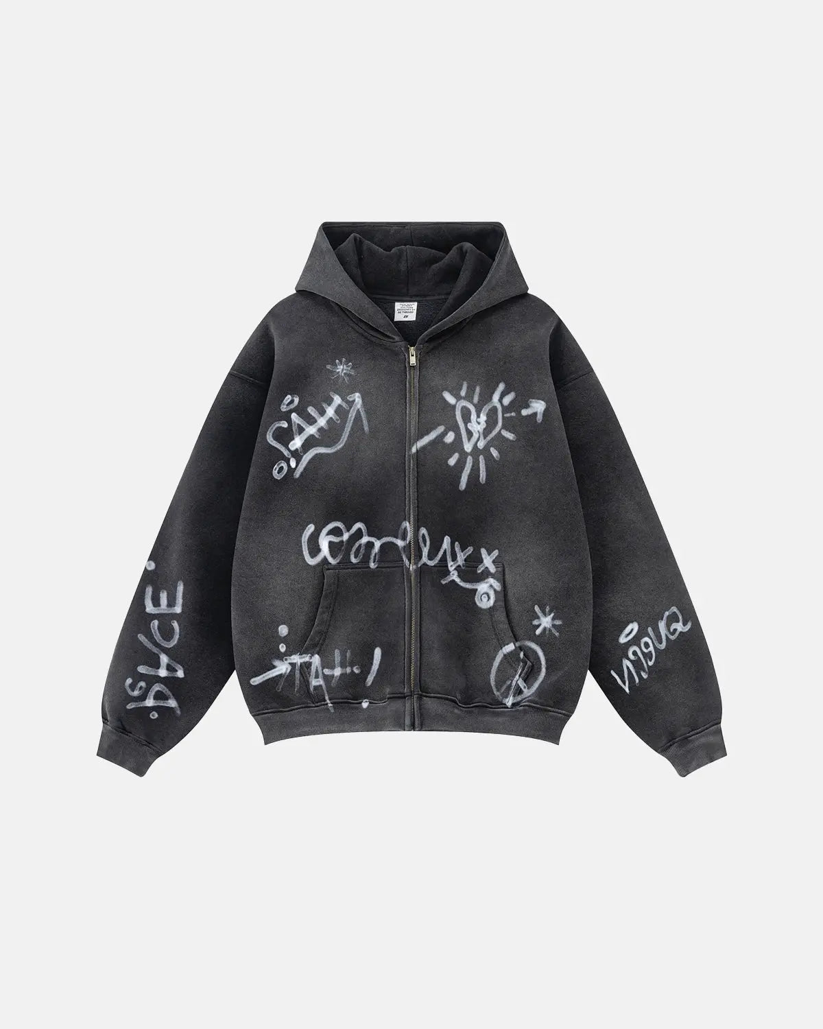 Graffiti Washed Zip Up Hoodies