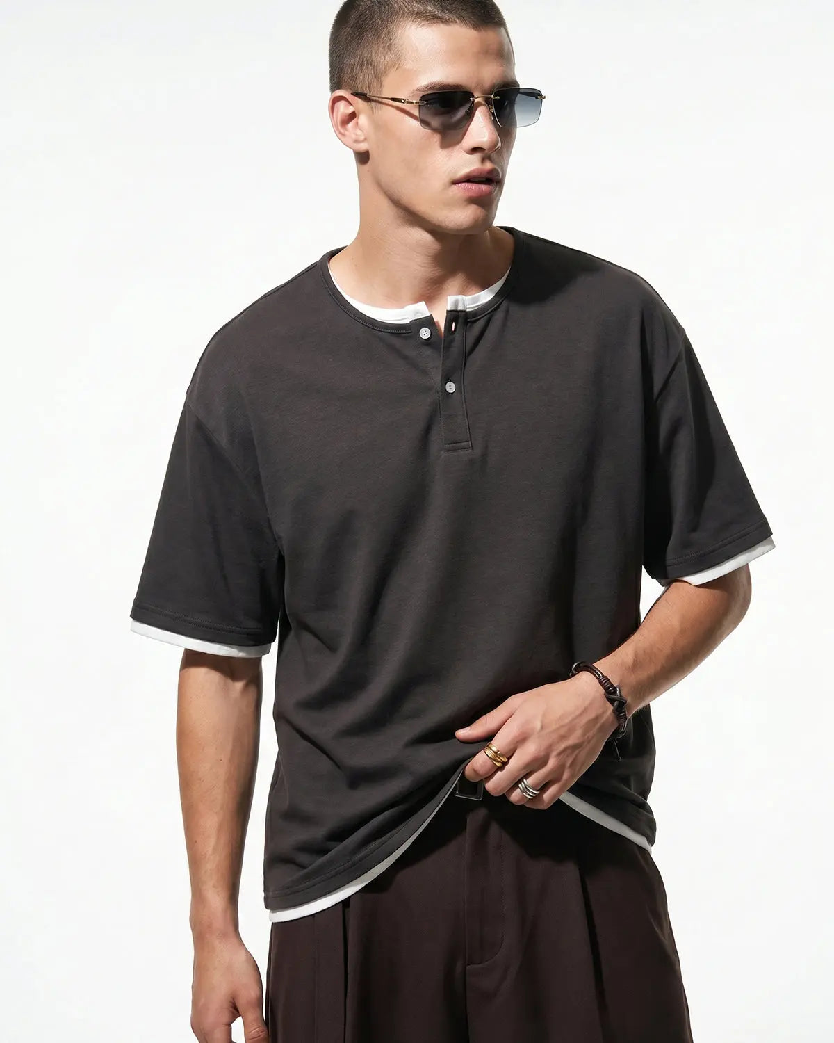 Old Money Layered Henley T-Shirt