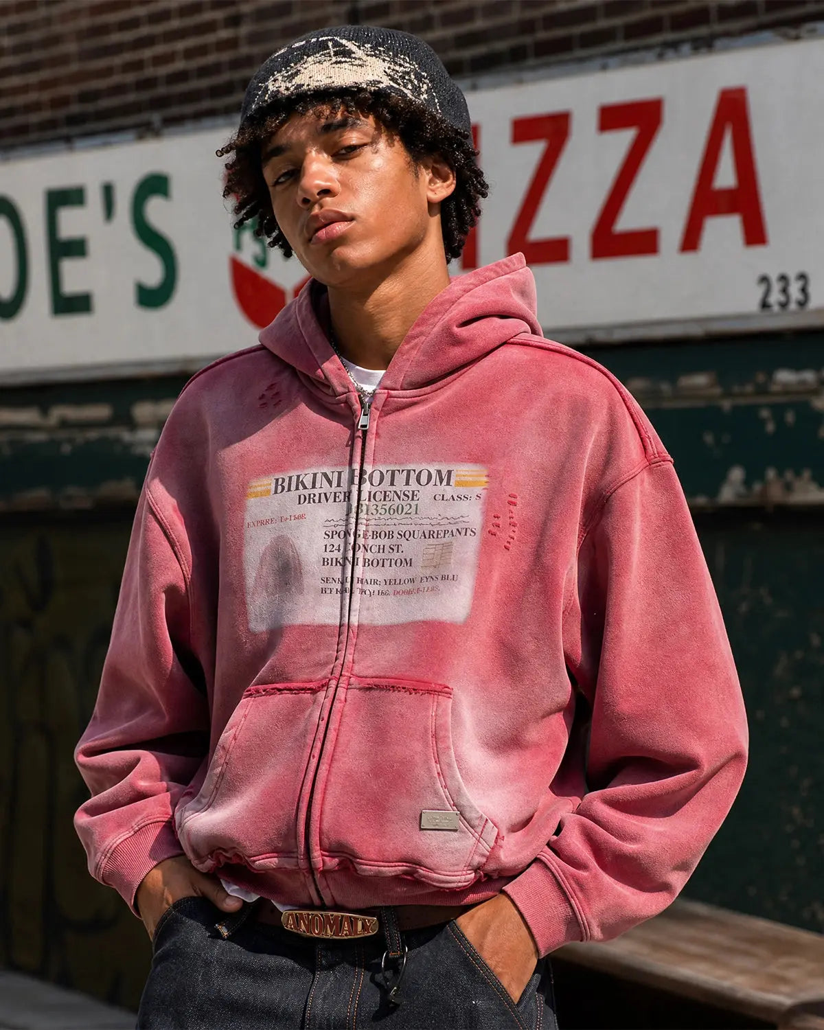 Graphic Ripped Washed Zip Up Hoodies