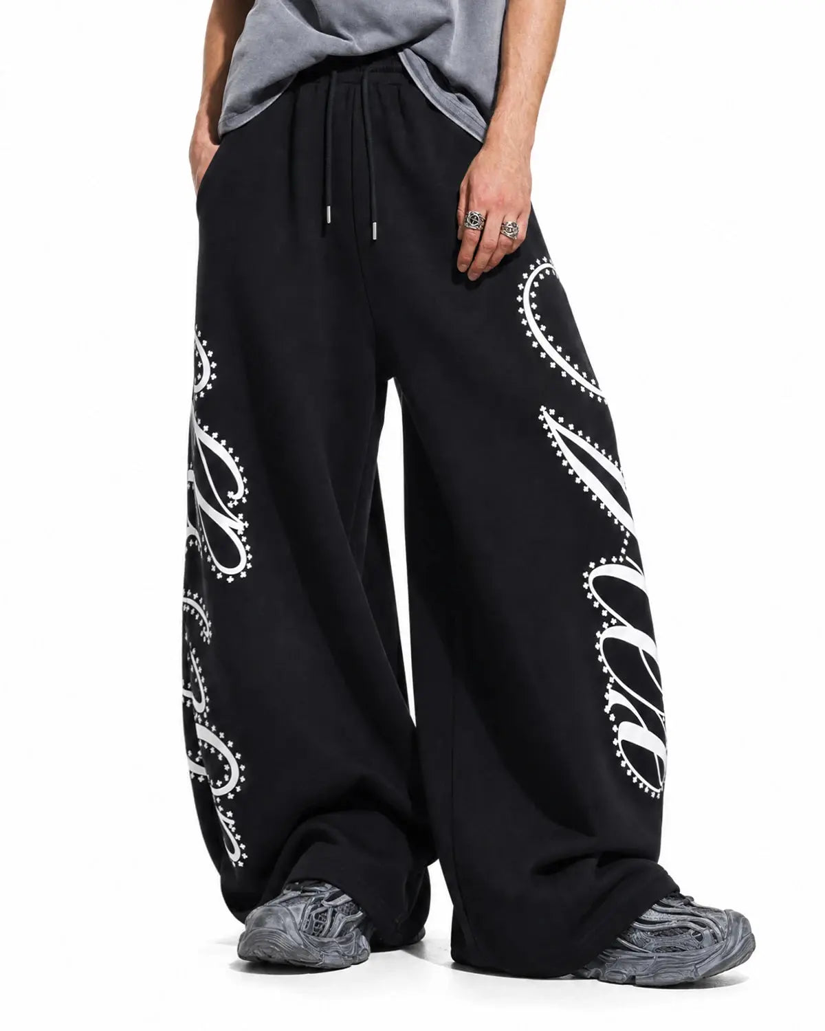Rhinestone Script Baggy Sweatpants