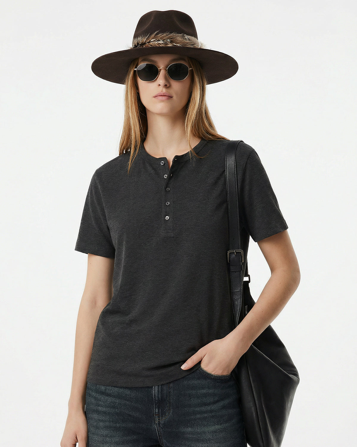Camiseta casual Henley lisa