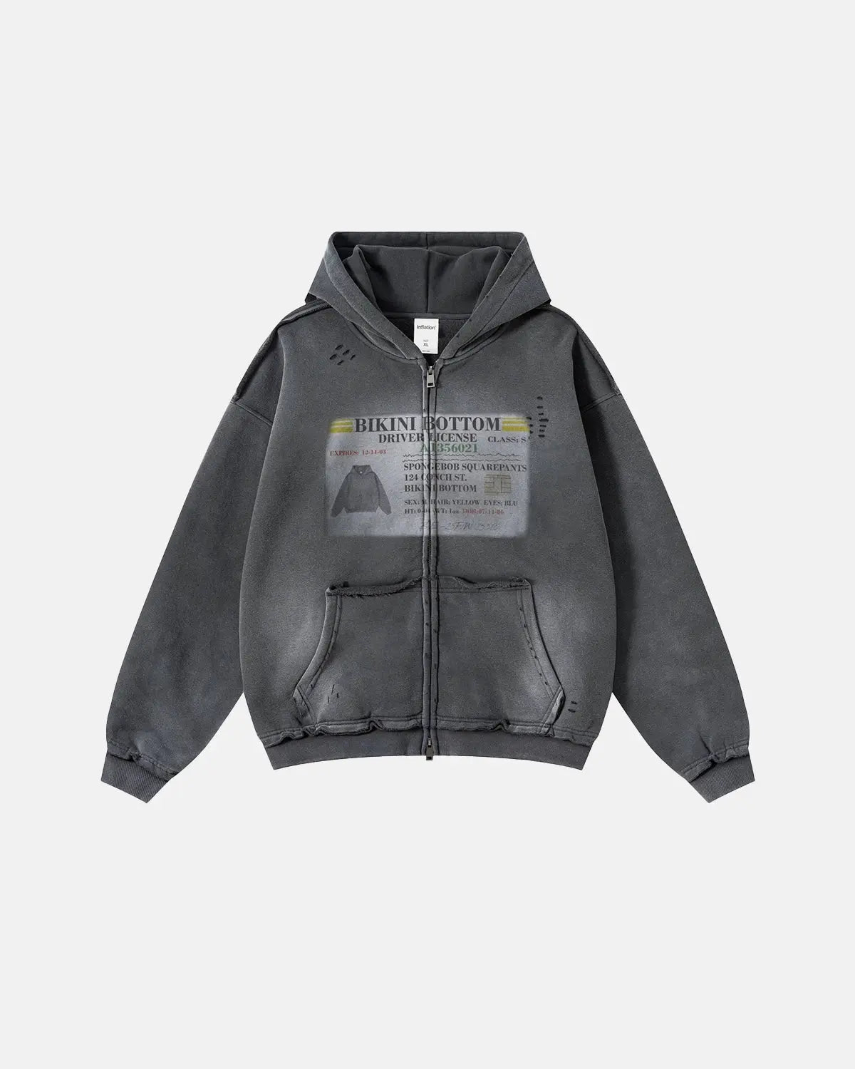 Graphic Ripped Washed Zip Up Hoodies