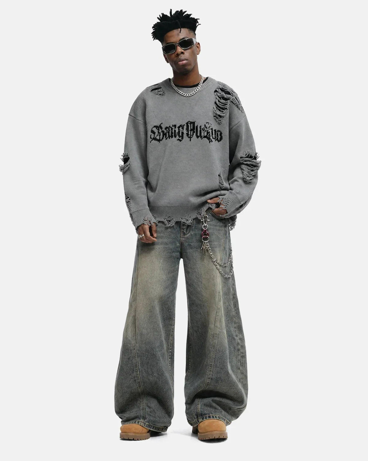 Distressed Gothic Graphic Knit Sweater