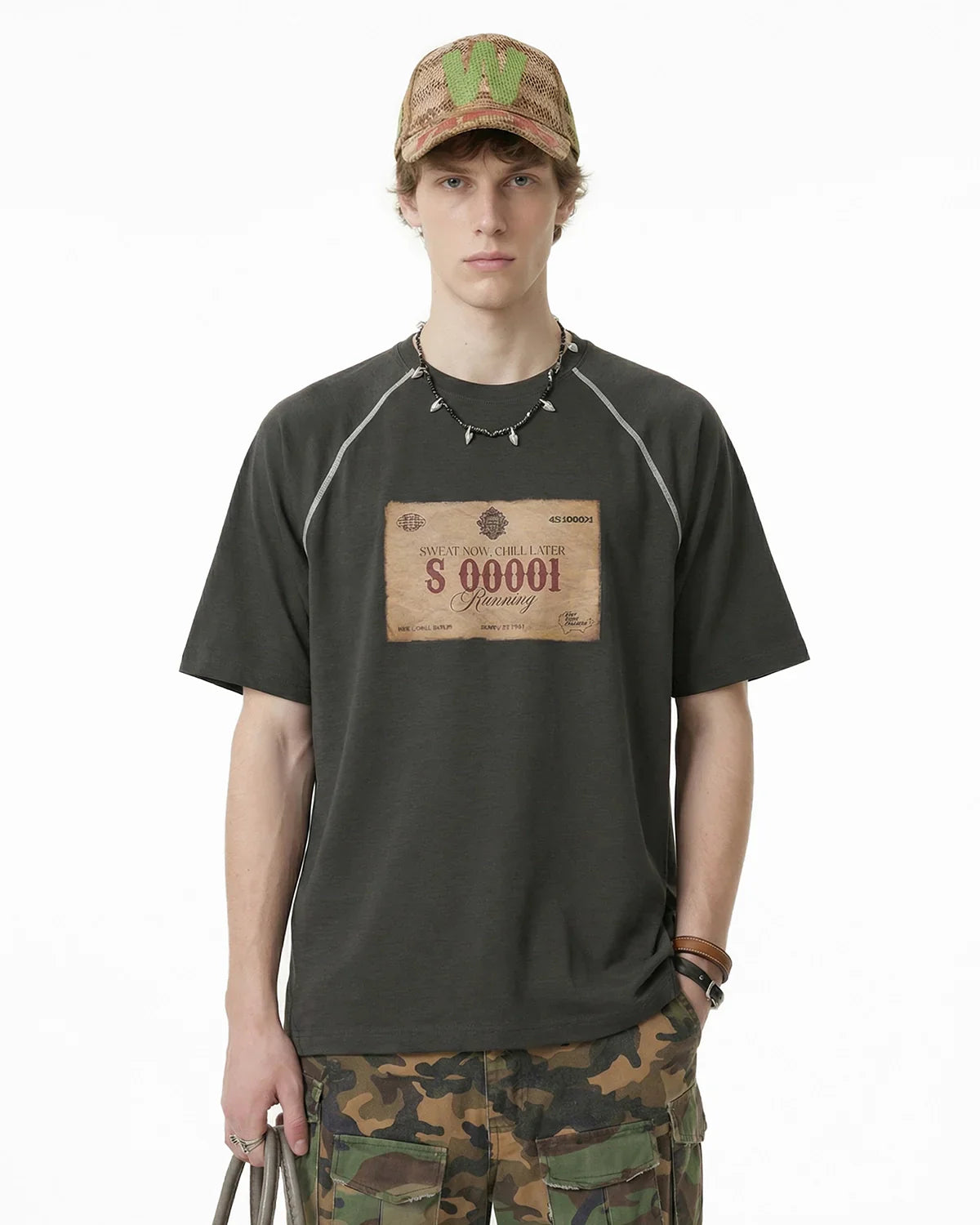 Retro Graphic Printing Raglan Tshirt