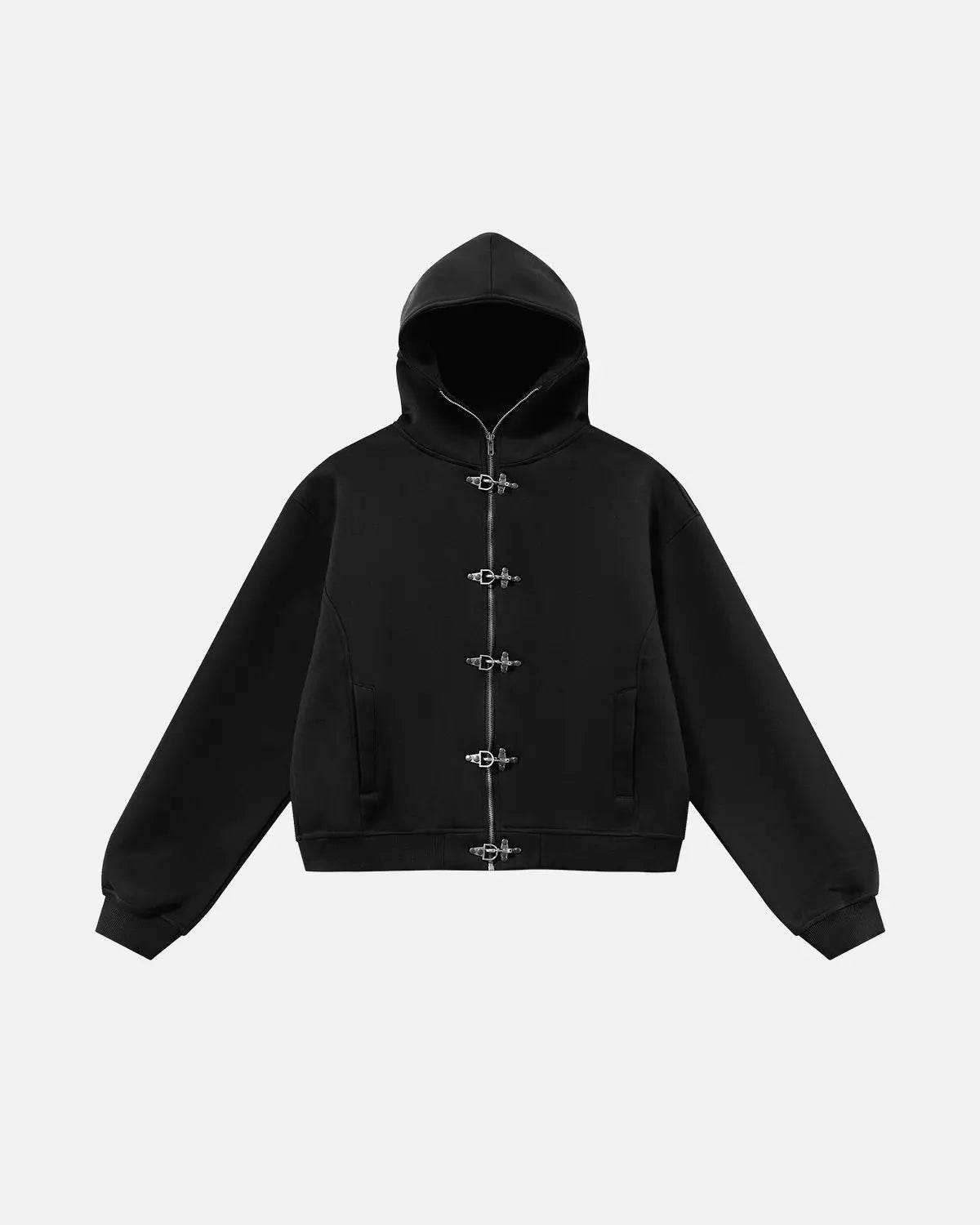 Metal Clasp Boxy Zip Up Hoodie