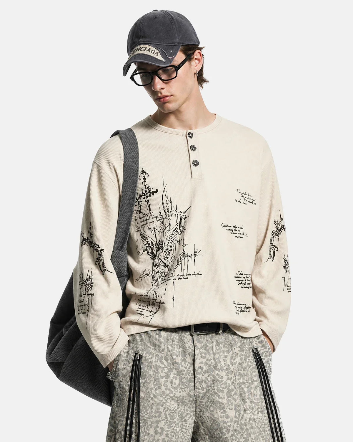 Graphic Henley Long Sleeve T-Shirt
