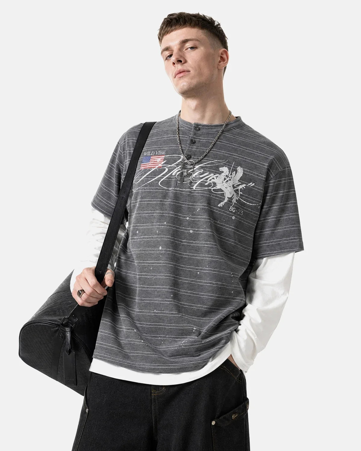 Layered Henley Stripe T-Shirt