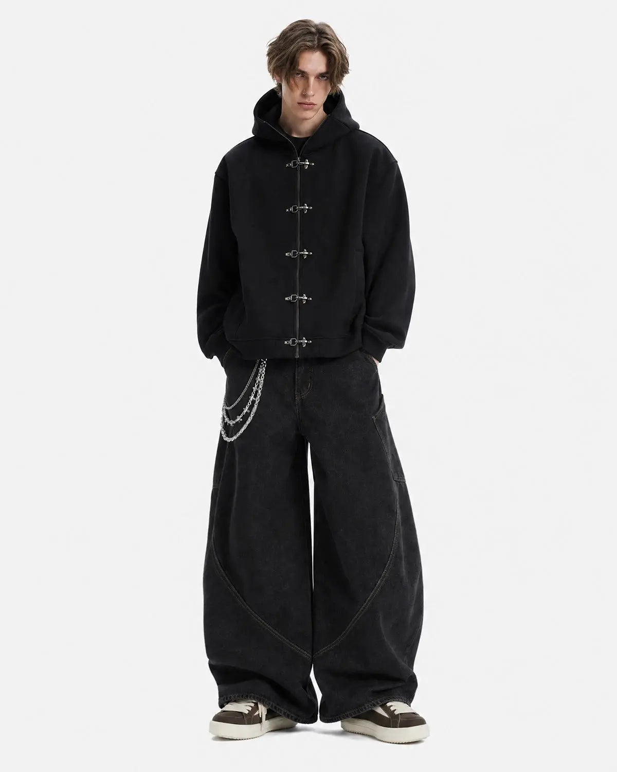 Metal Clasp Boxy Zip Up Hoodie