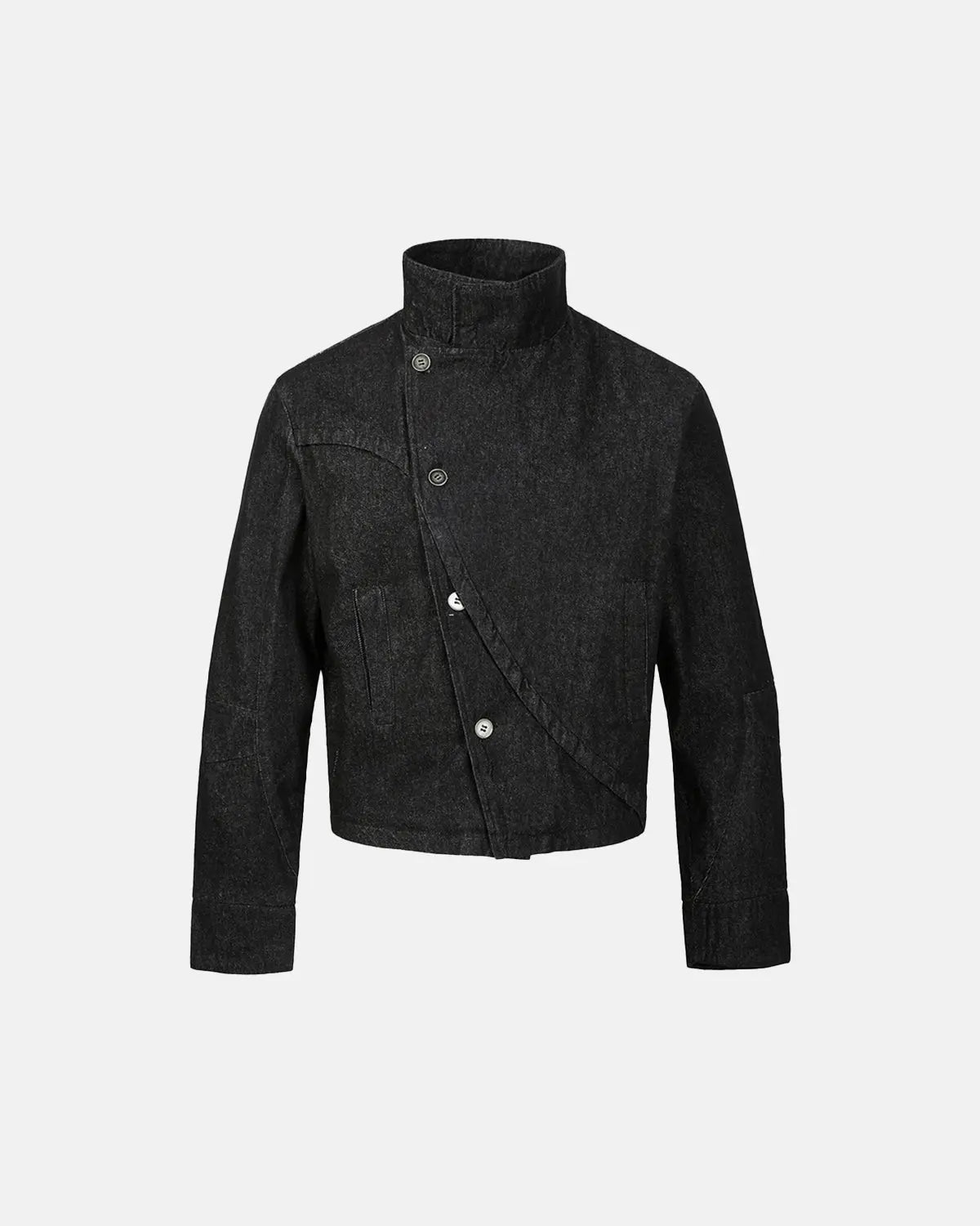 Cropped Asymmetric Button Denim Jacket