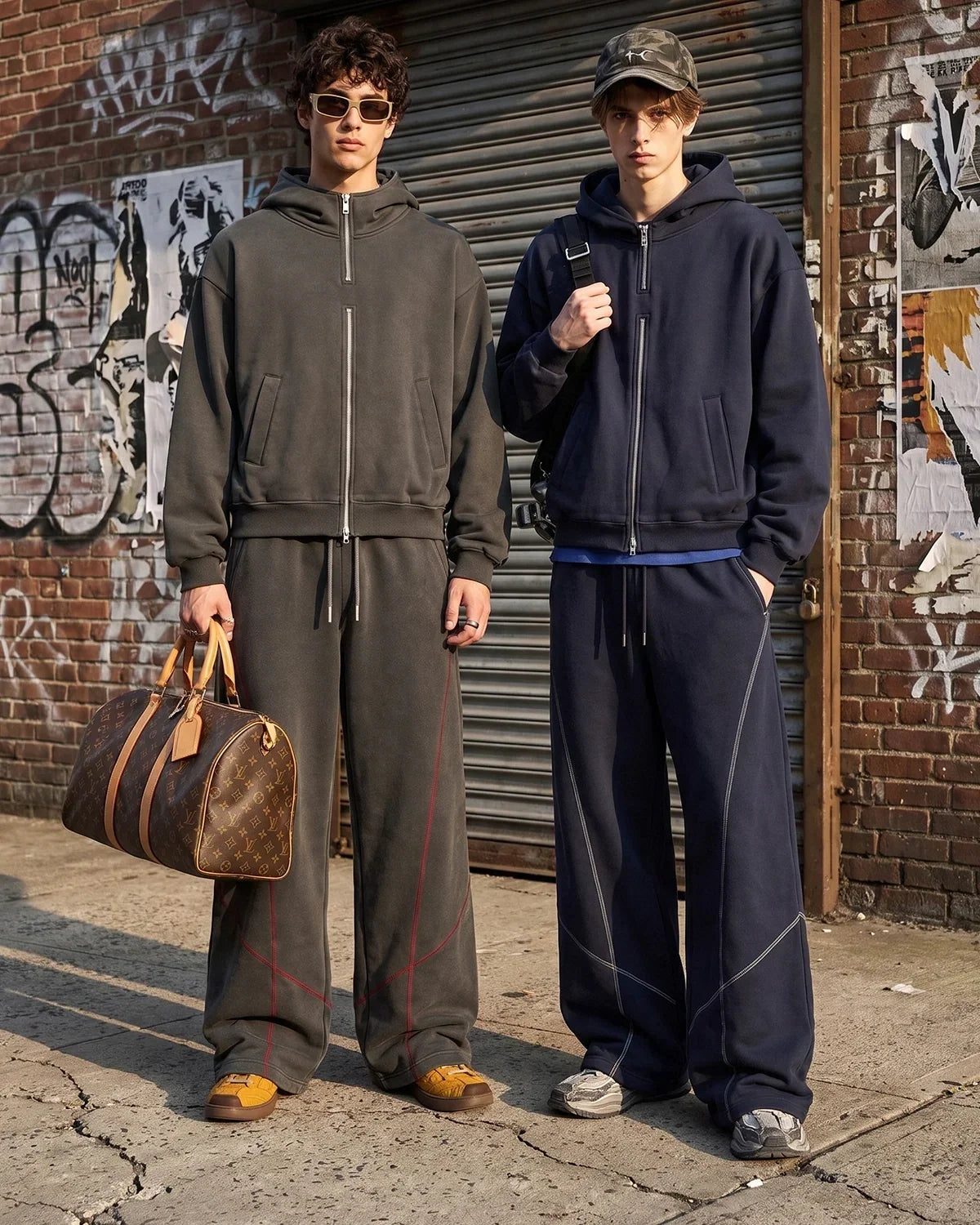 Sweats à capuche zippés en double avec col montant