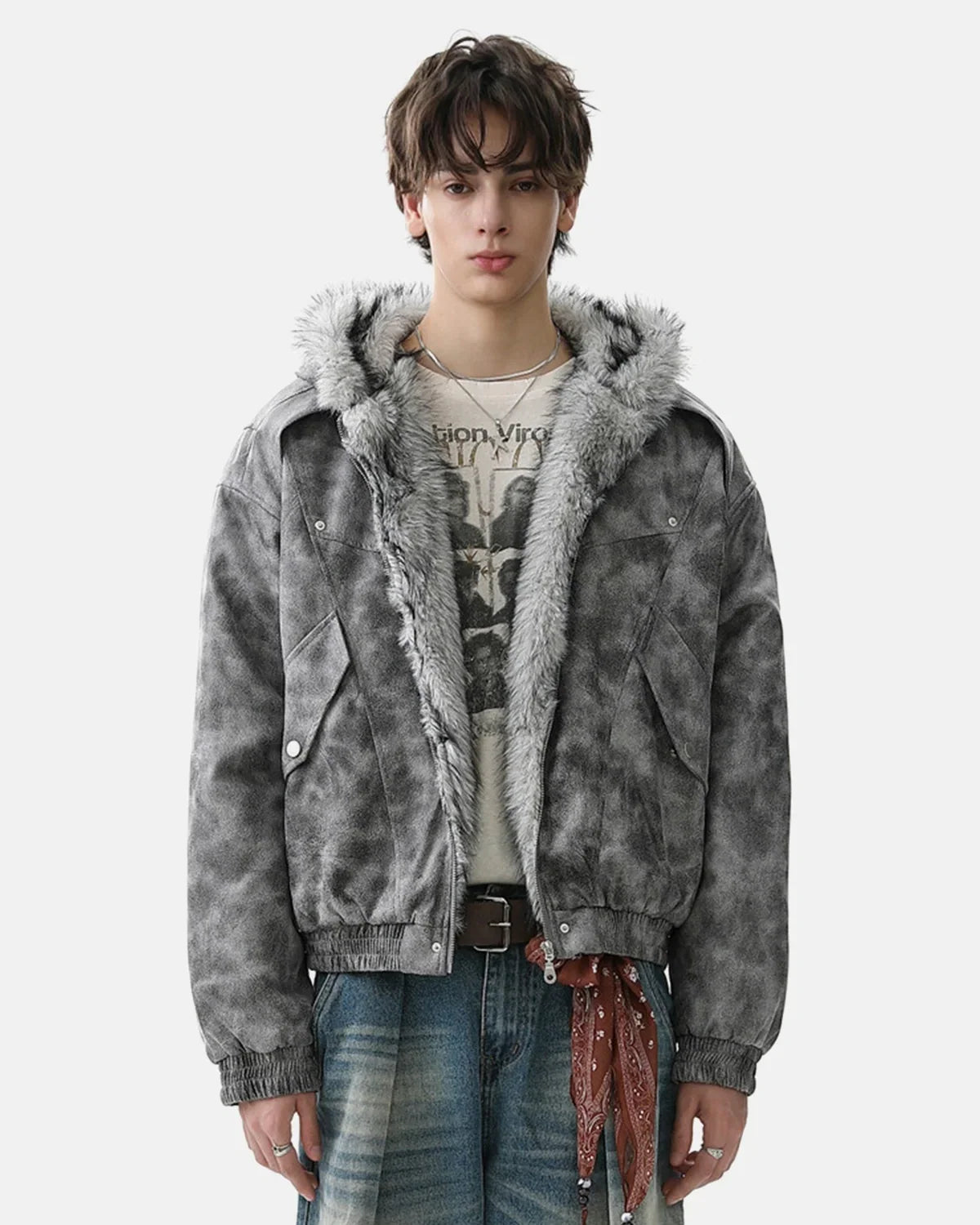 Suede Faux Fur Cotton Padded Jacket