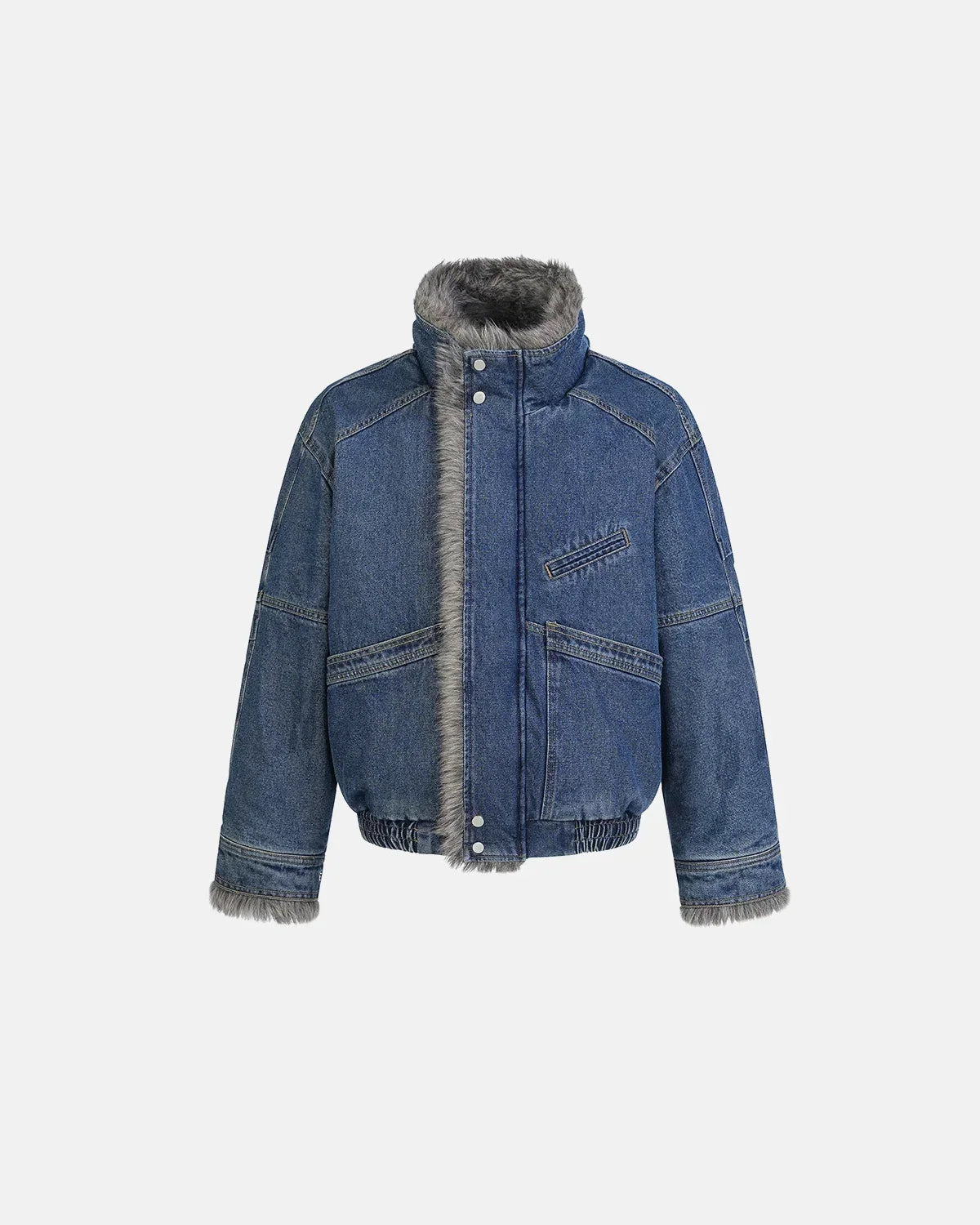 Faux Fur Padded Boxy Denim Jacket