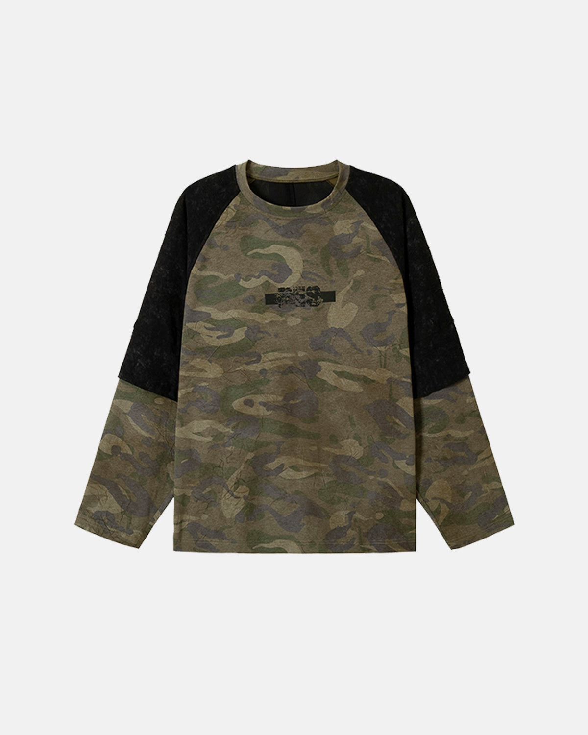 Lace Patchwork Camo Raglan Long Sleeve Tee