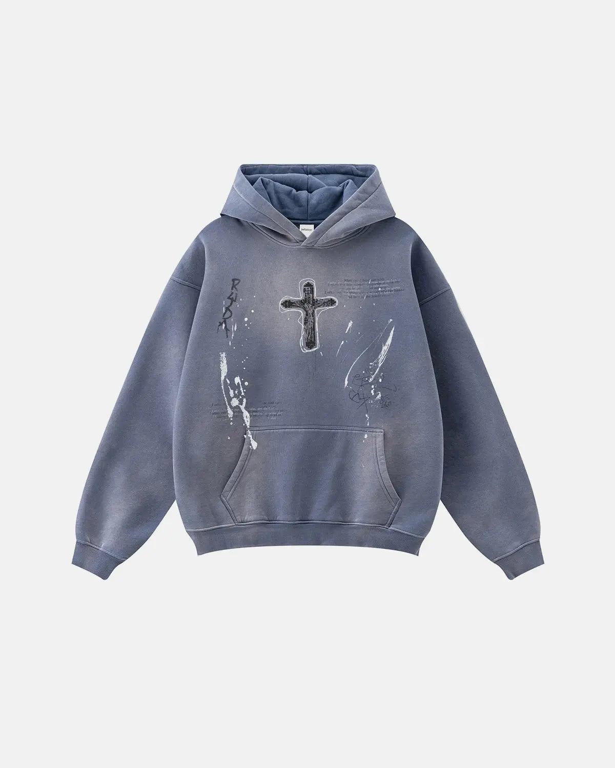 Graffiti Print Acid Washed Fleece Hoodies