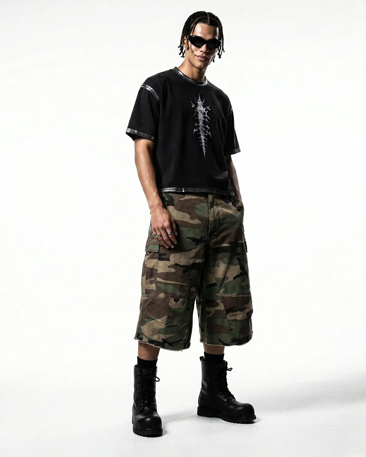 Oversized Camo Cargo Longline Shorts