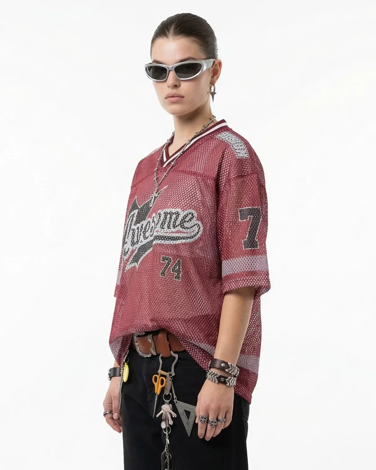 V-neck Graphic Mesh Jersey