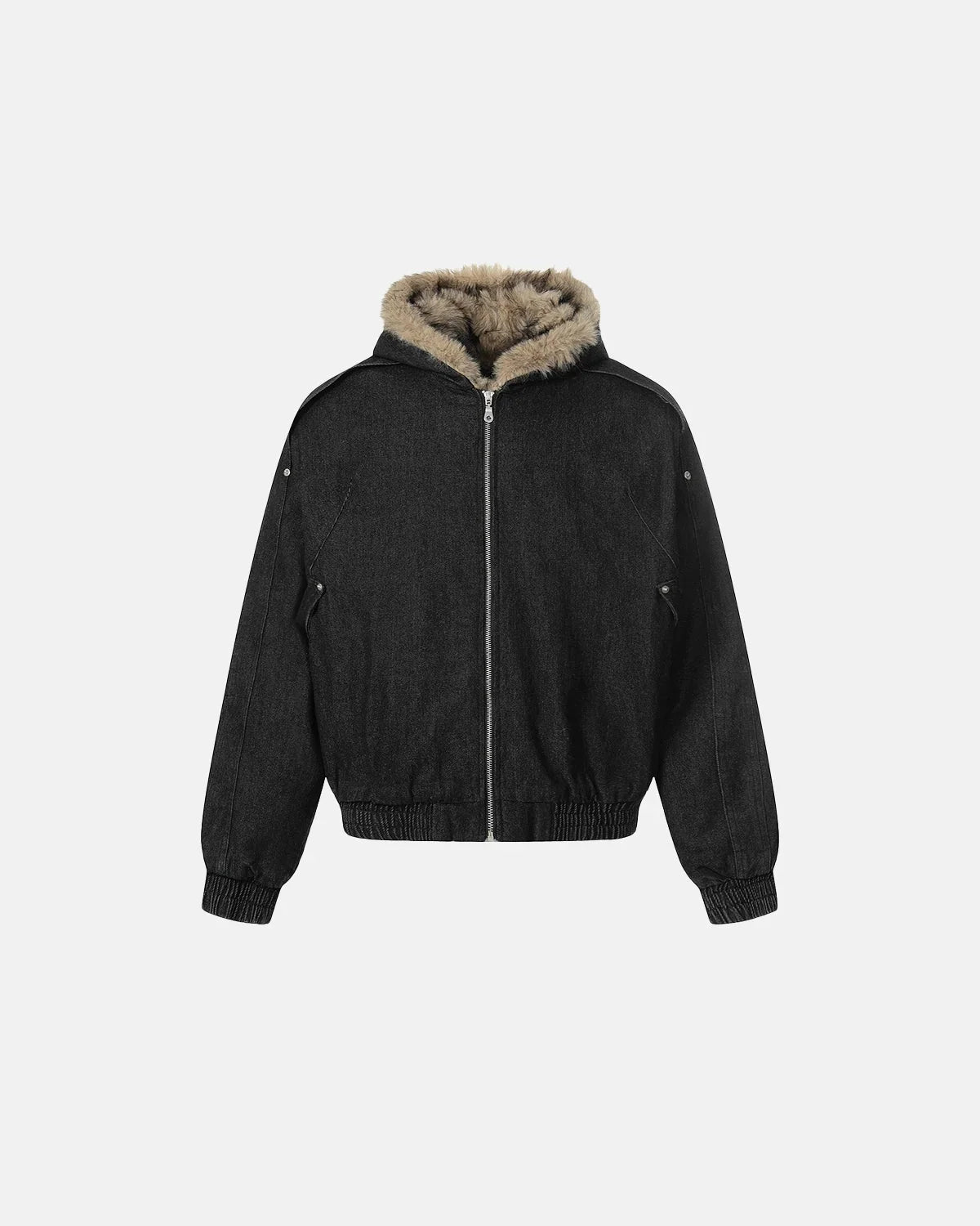 Faux Fur Hooded Padded Denim Jacket MADXMARX