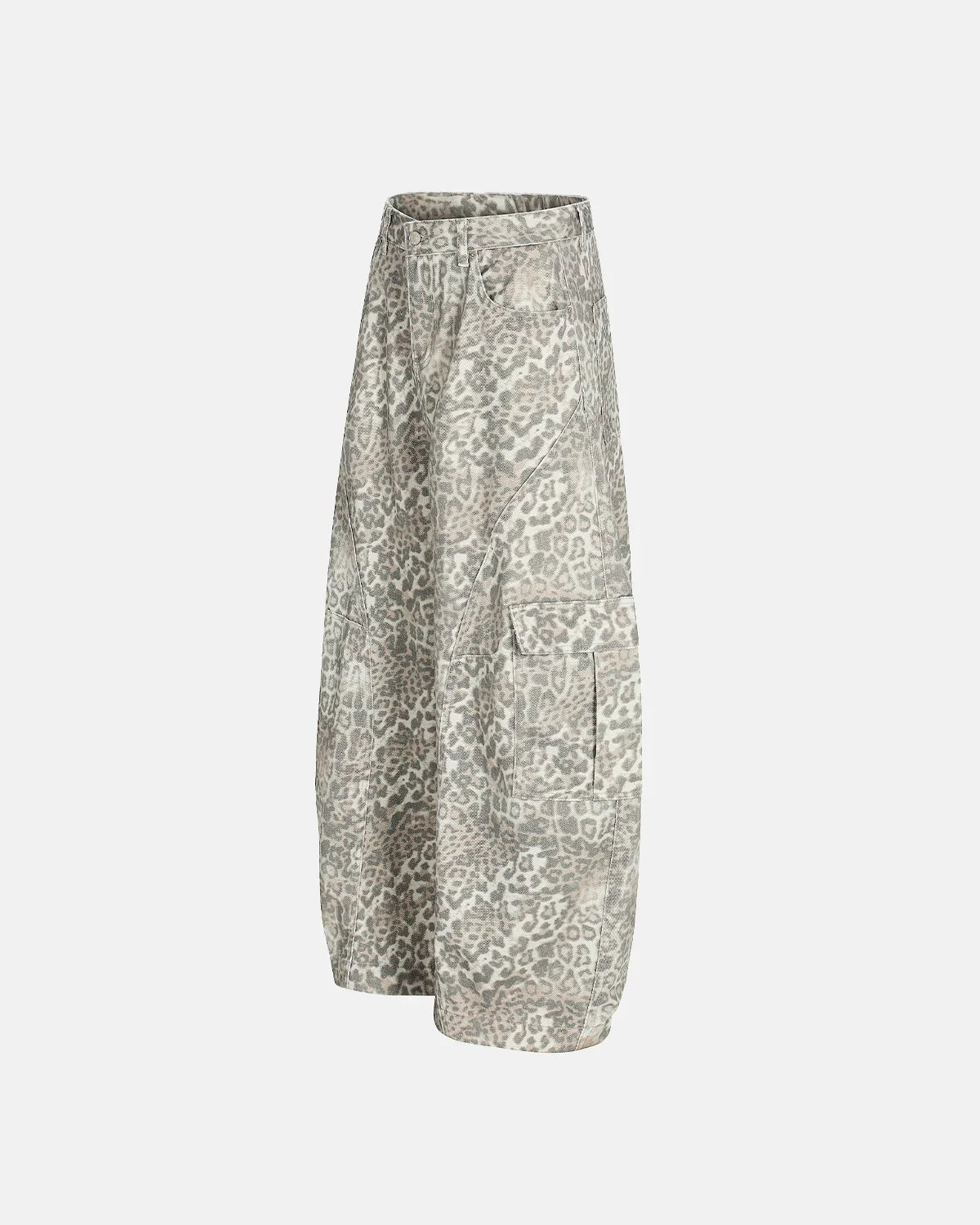 Leopard Pattern Cargo Barrel Pants