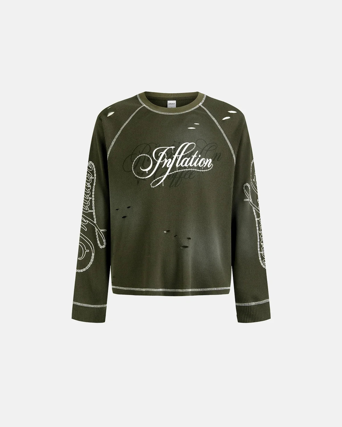 Distressed Ripped Script Graphic Waffle T-Shirt