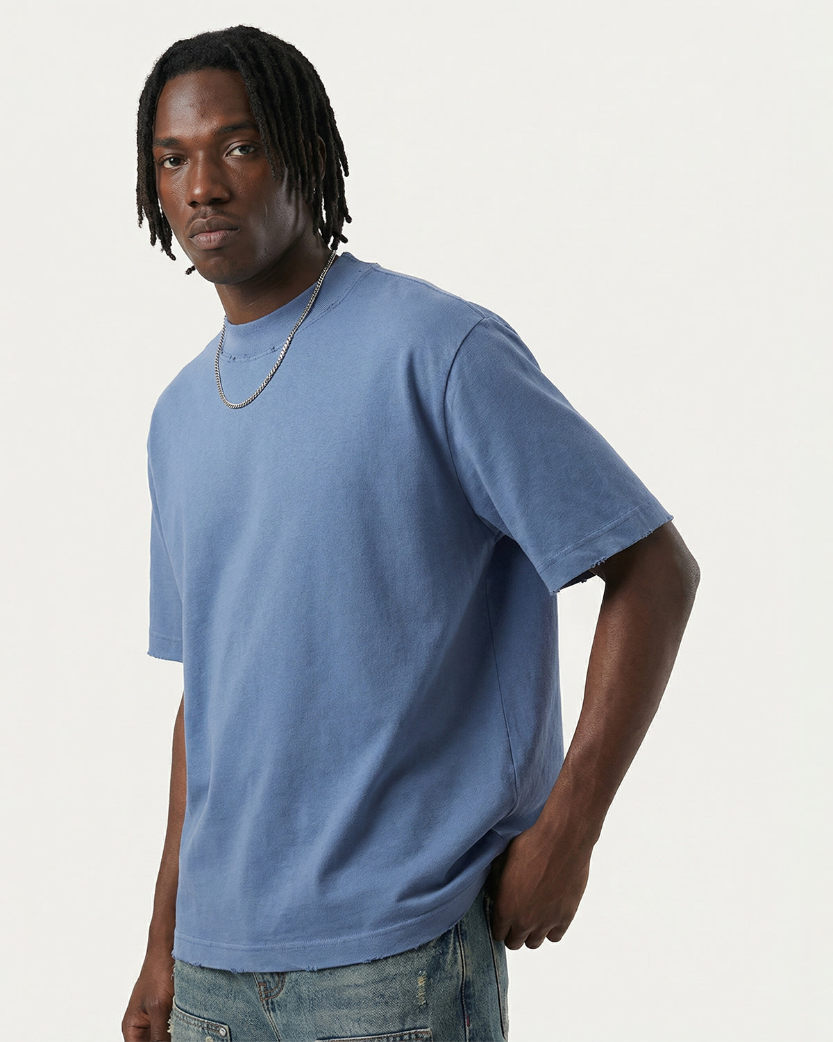 Distressed Washed Mock Neck T Shirt
