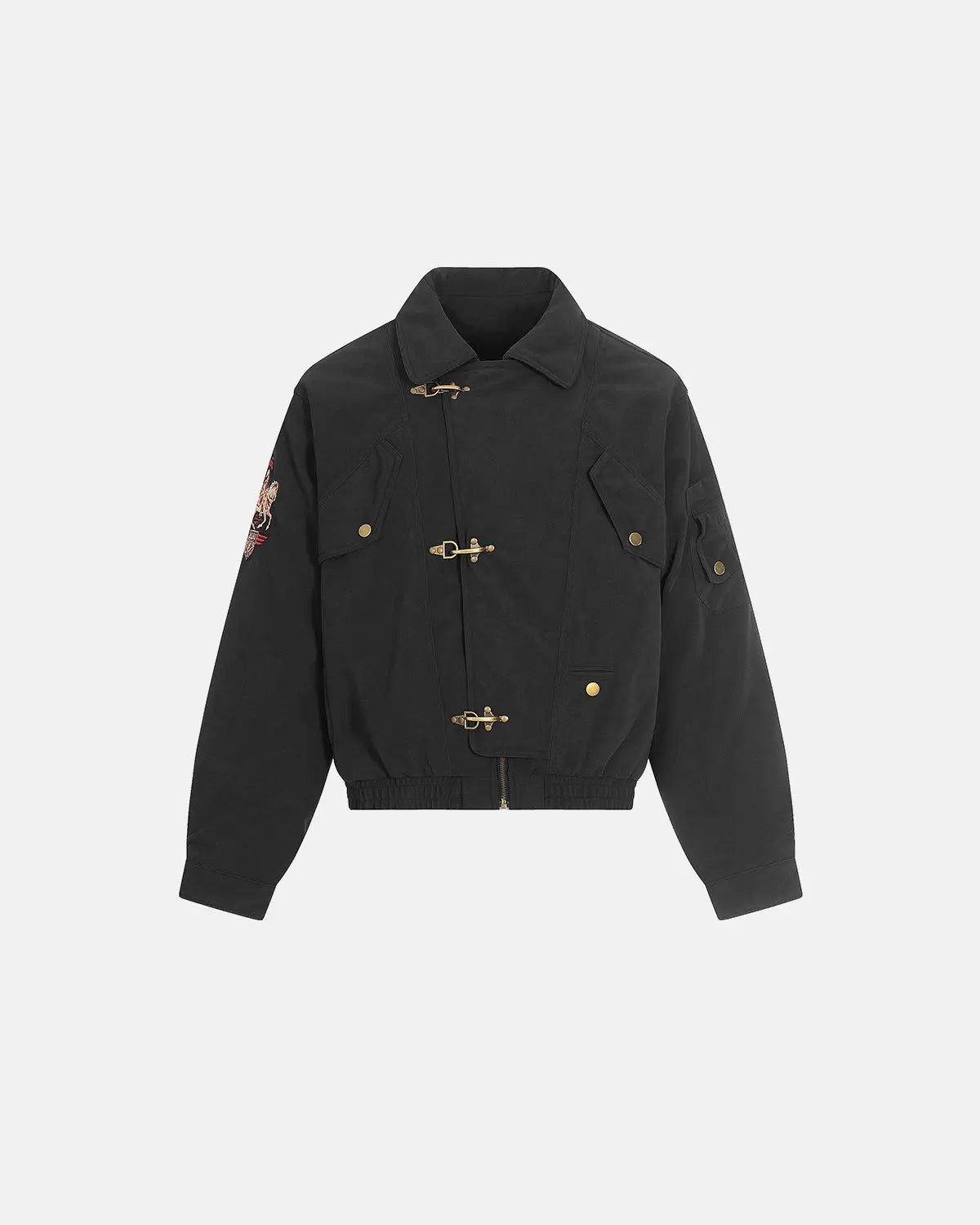 Horse Embroidery Suede Clasp Padded Jacket